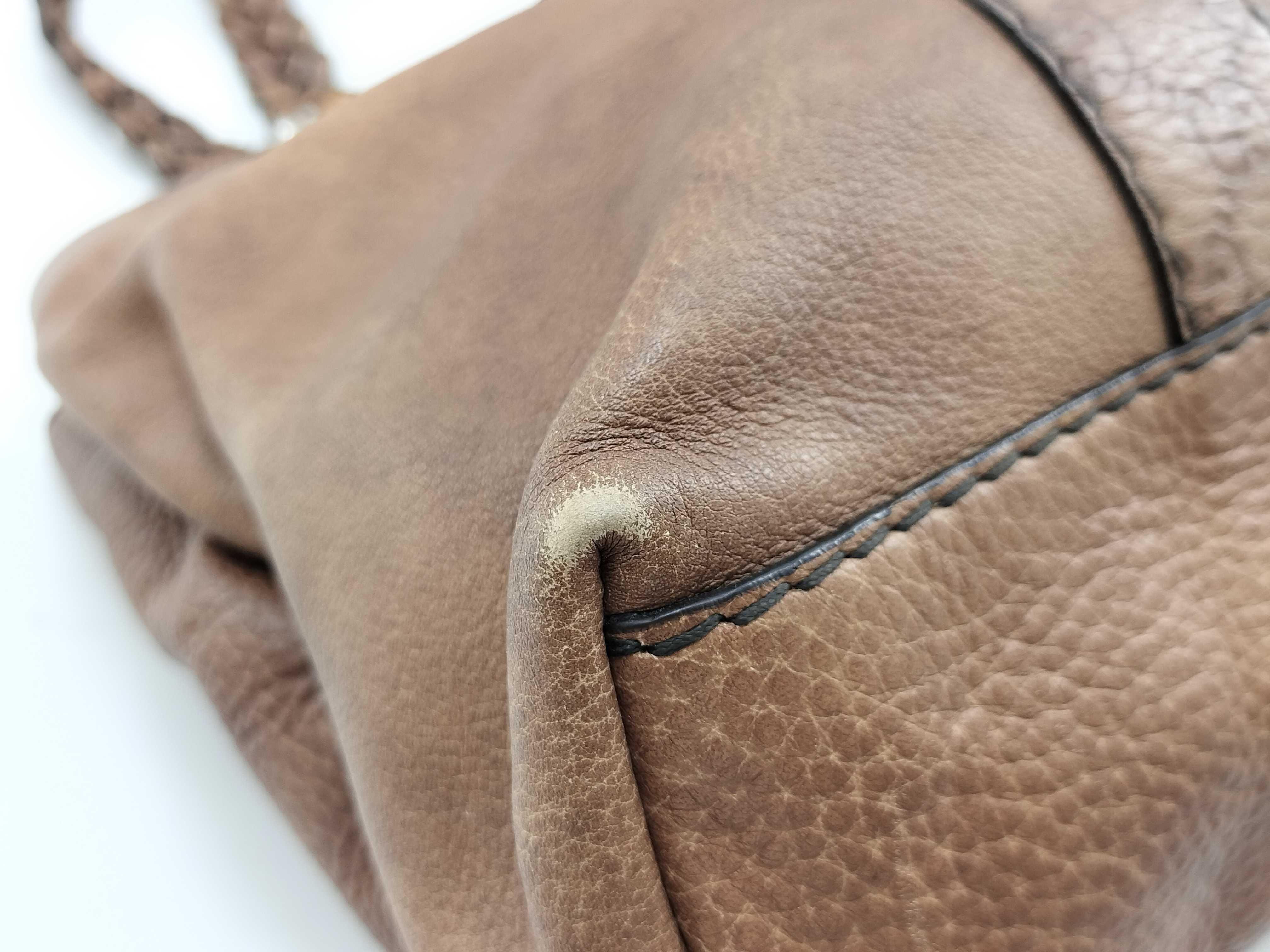 Bamboo Braided Handle Leather Tote Bag — view 4