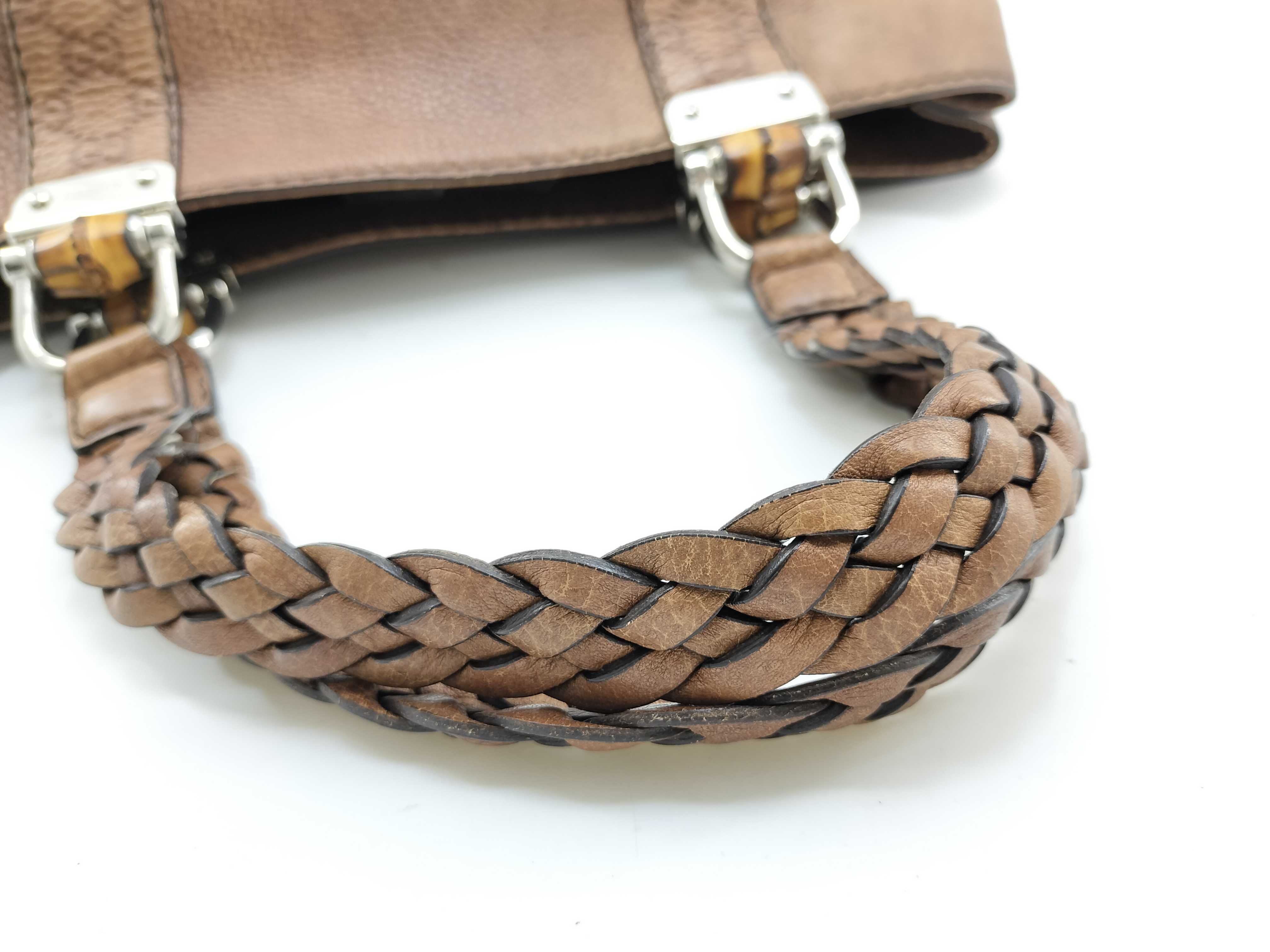 Bamboo Braided Handle Leather Tote Bag — view 8