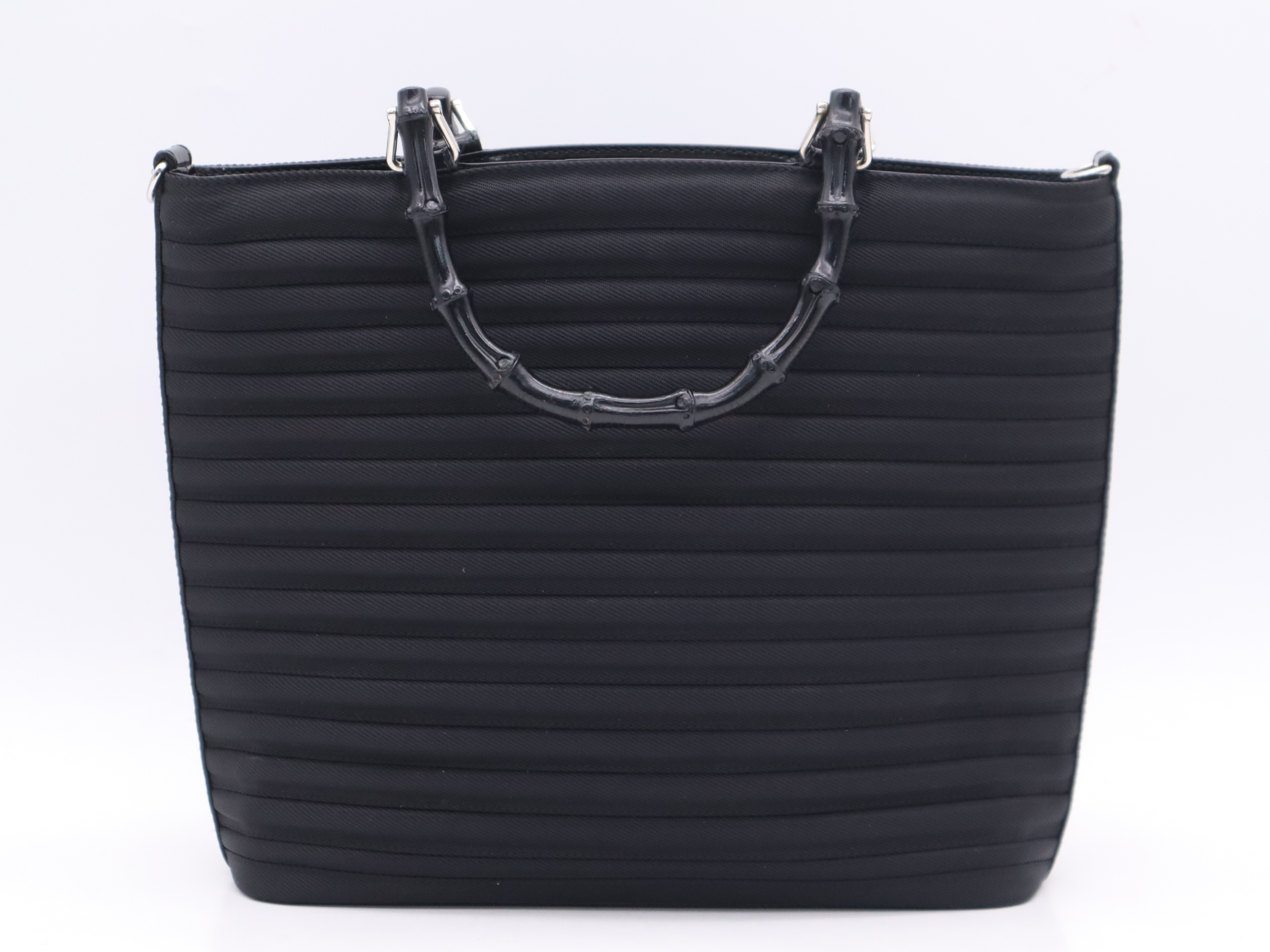 000-1998-0588 Bamboo Handbag, Black, Silver Hardware — view 2