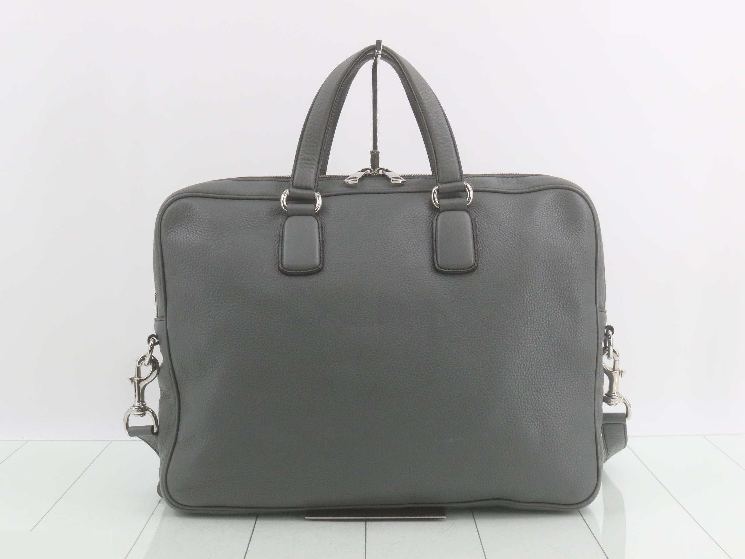 Leather Interlocking G Business Bag, Gray, Silver Hardware — view 2