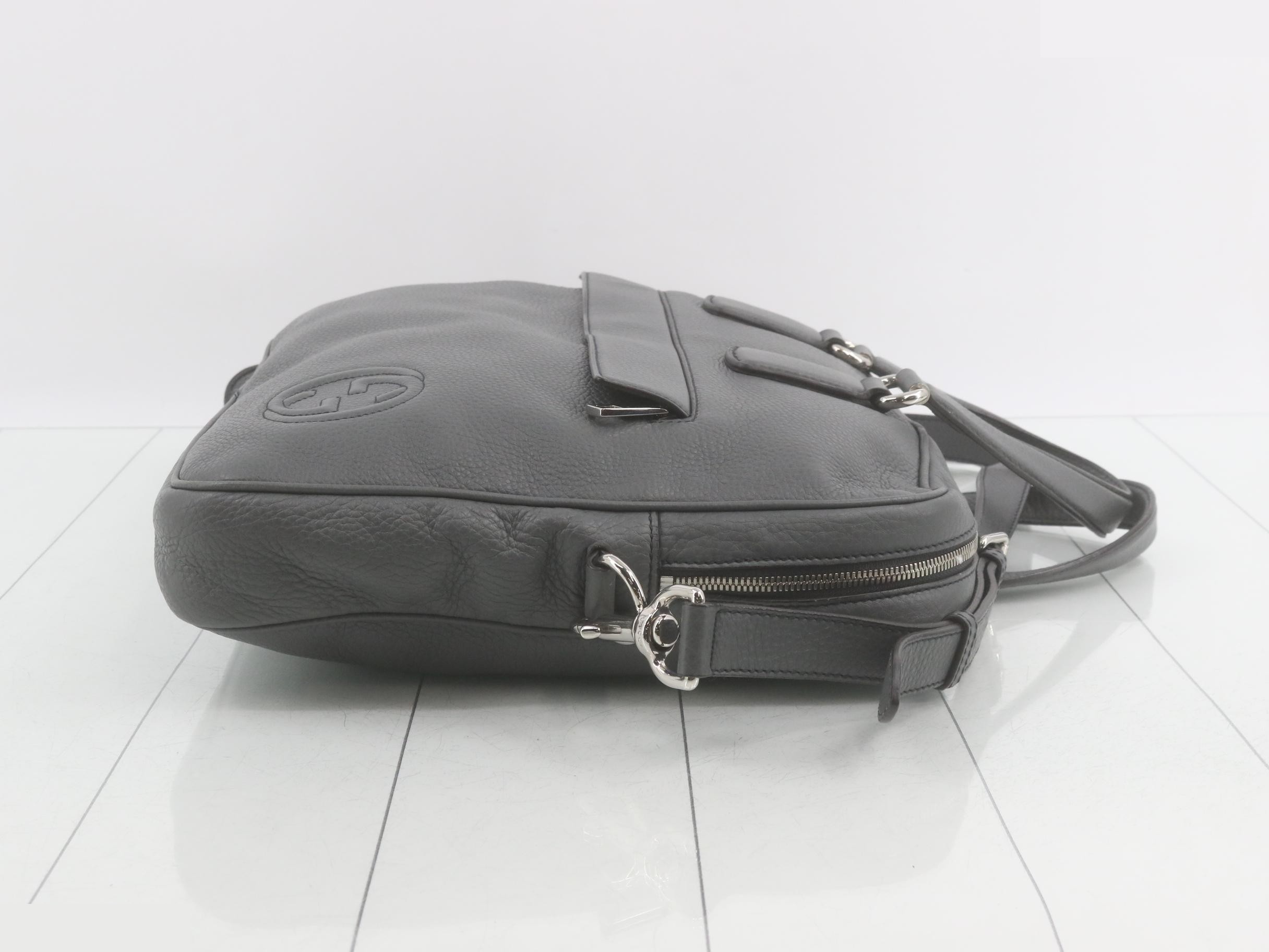 Leather Interlocking G Business Bag, Gray, Silver Hardware — view 3