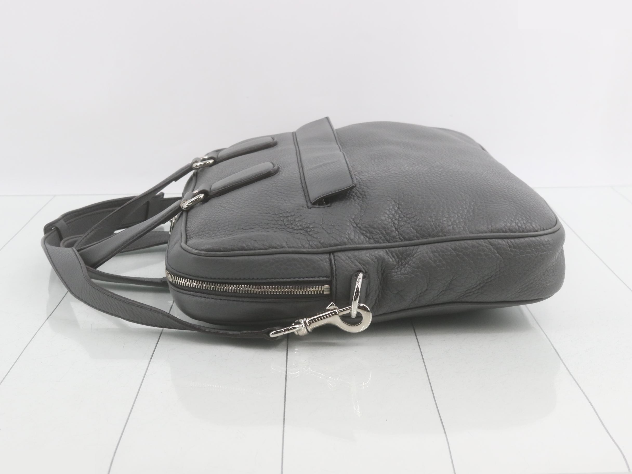 Leather Interlocking G Business Bag, Gray, Silver Hardware — view 4