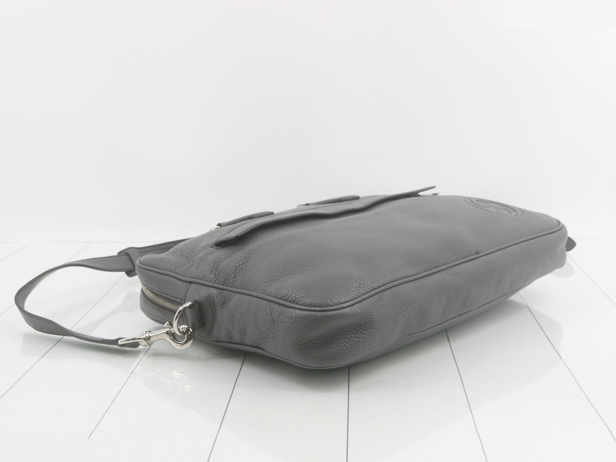 Leather Interlocking G Business Bag, Gray, Silver Hardware — view 5