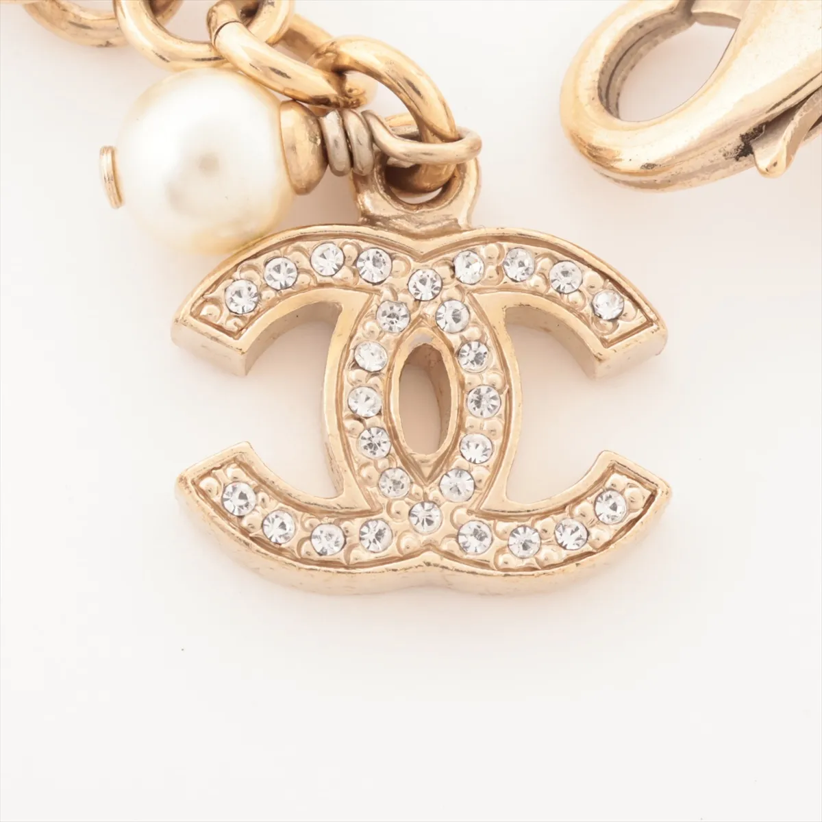 Coco Mark A12P Bracelet, GP x Rhinestone x Faux Pearl, Gold. Shows signs of wear, — view 2