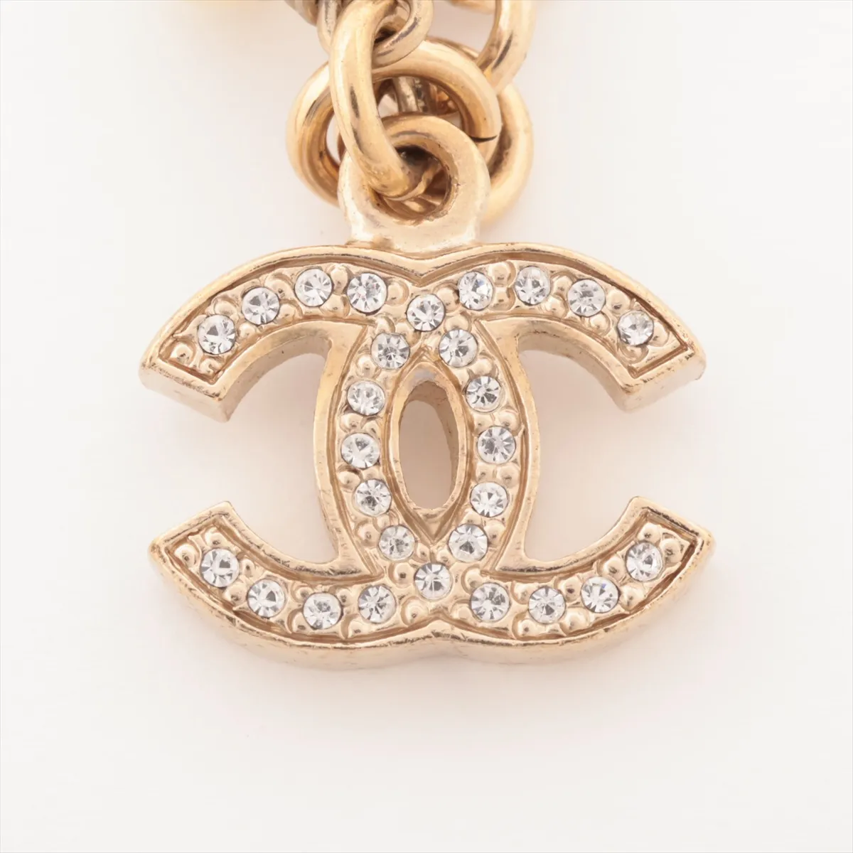 Coco Mark A12P Bracelet, GP x Rhinestone x Faux Pearl, Gold. Shows signs of wear, — view 3