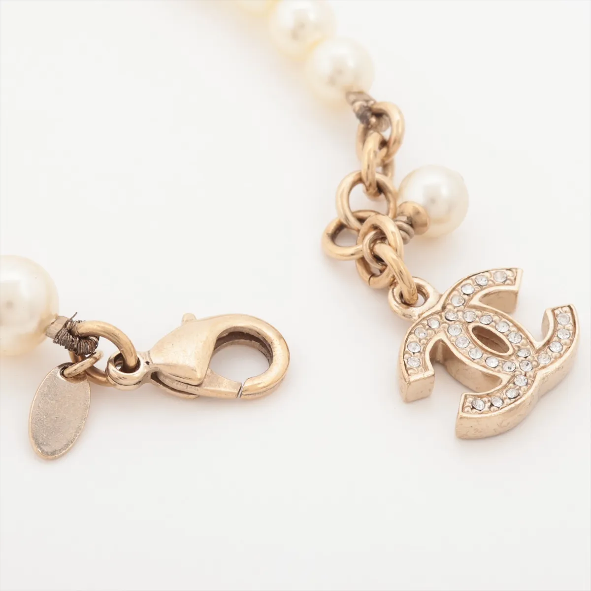 Coco Mark A12P Bracelet, GP x Rhinestone x Faux Pearl, Gold. Shows signs of wear, — view 4