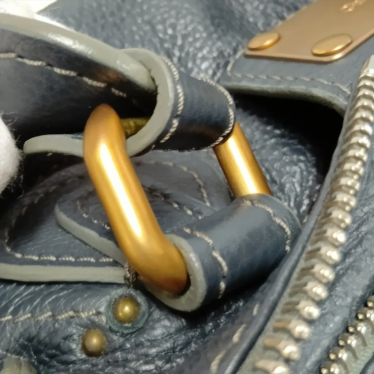 Paddington Leather Handbag, Navy — view 15