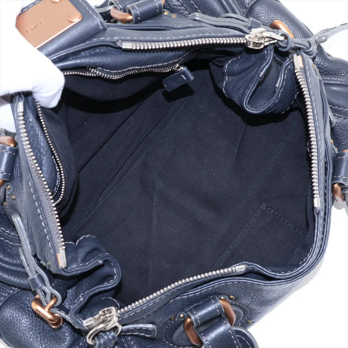 Paddington Leather Handbag, Navy — view 7