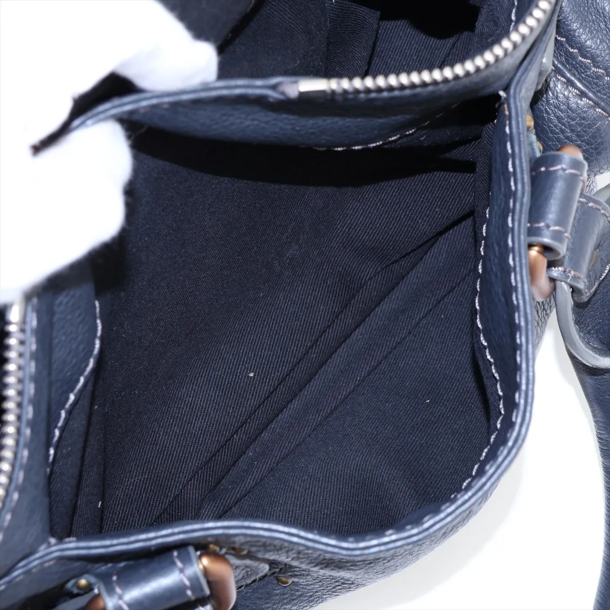 Paddington Leather Handbag, Navy — view 9