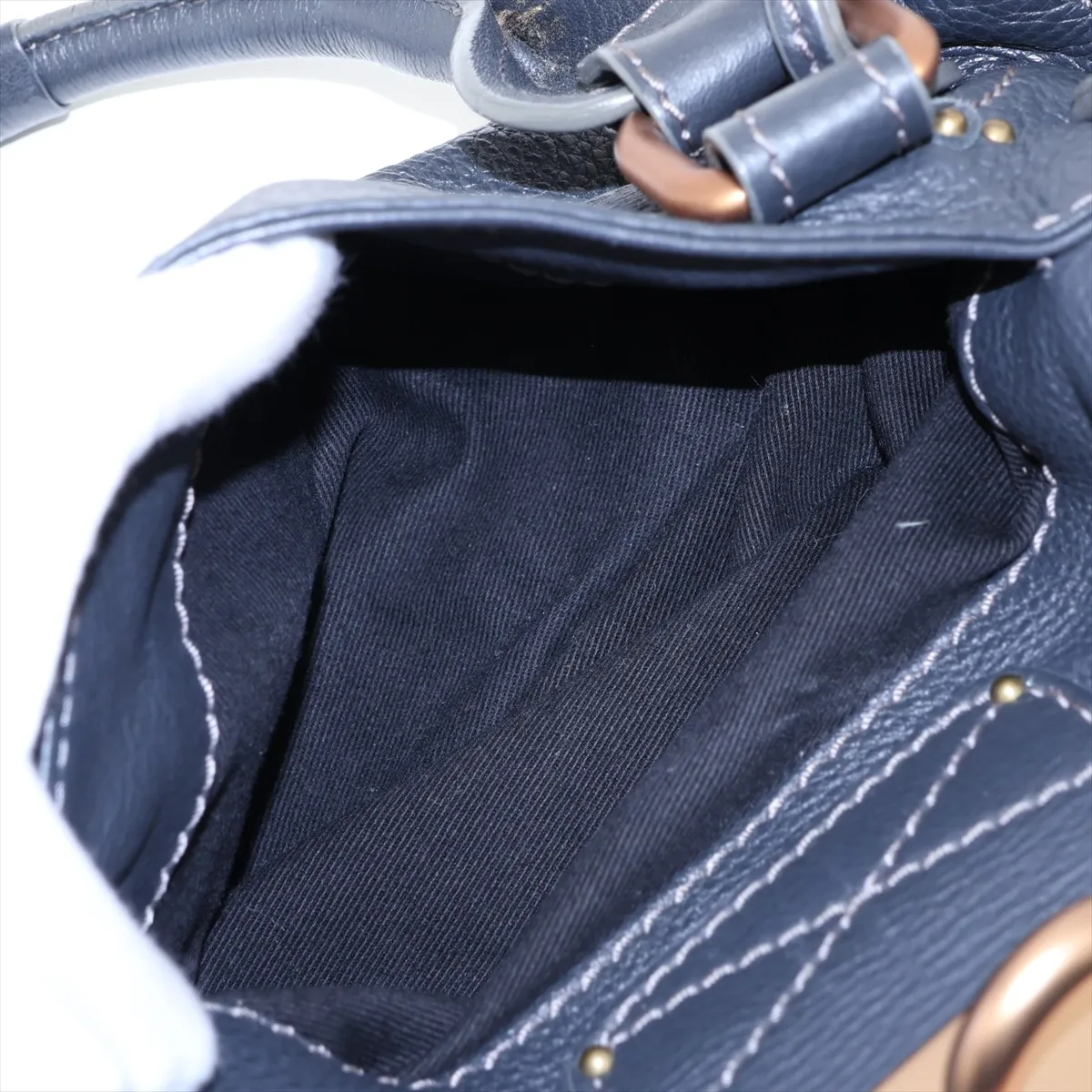 Paddington Leather Handbag, Navy — view 10
