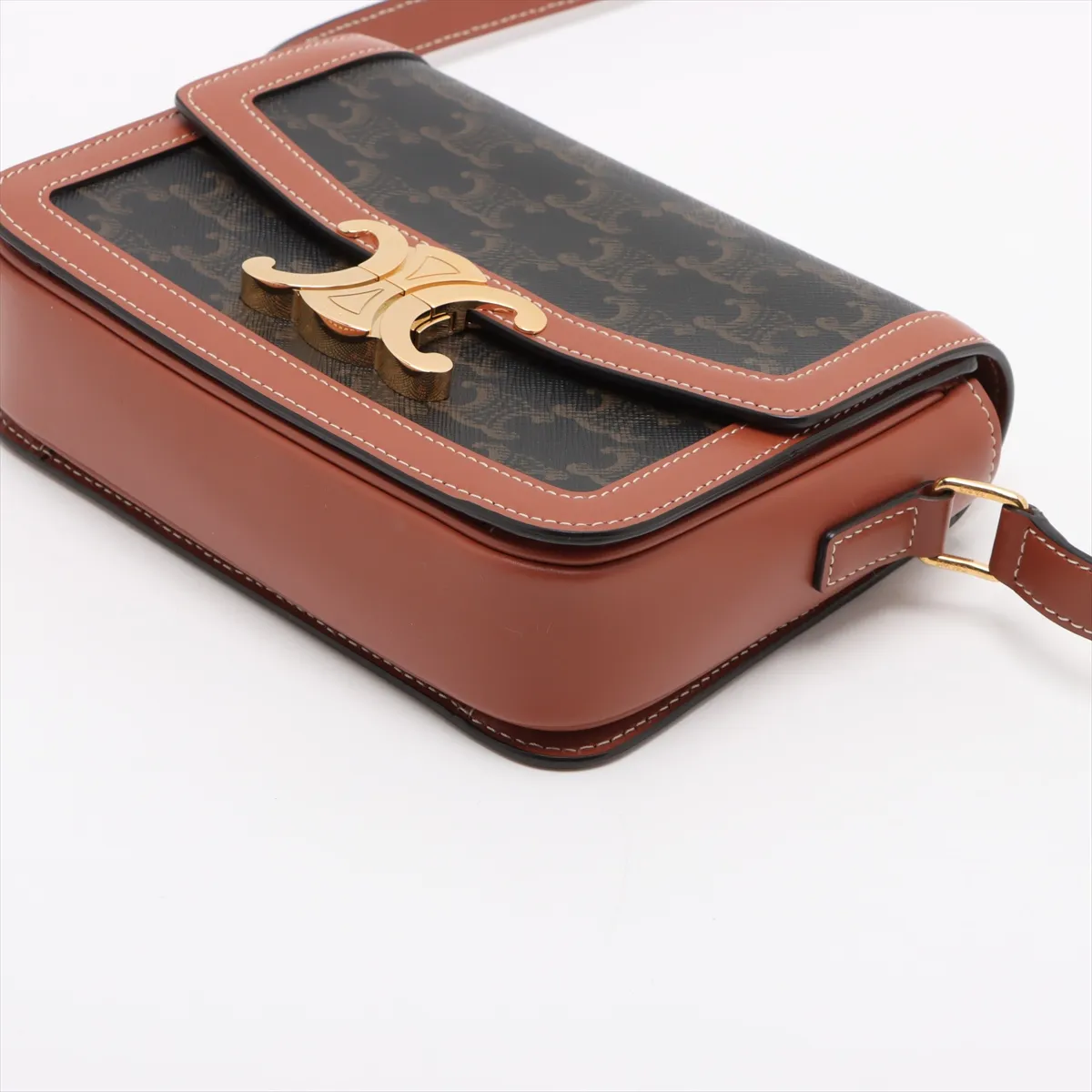 Triomphe Teen PVC x Leather Shoulder Bag Brown — view 3