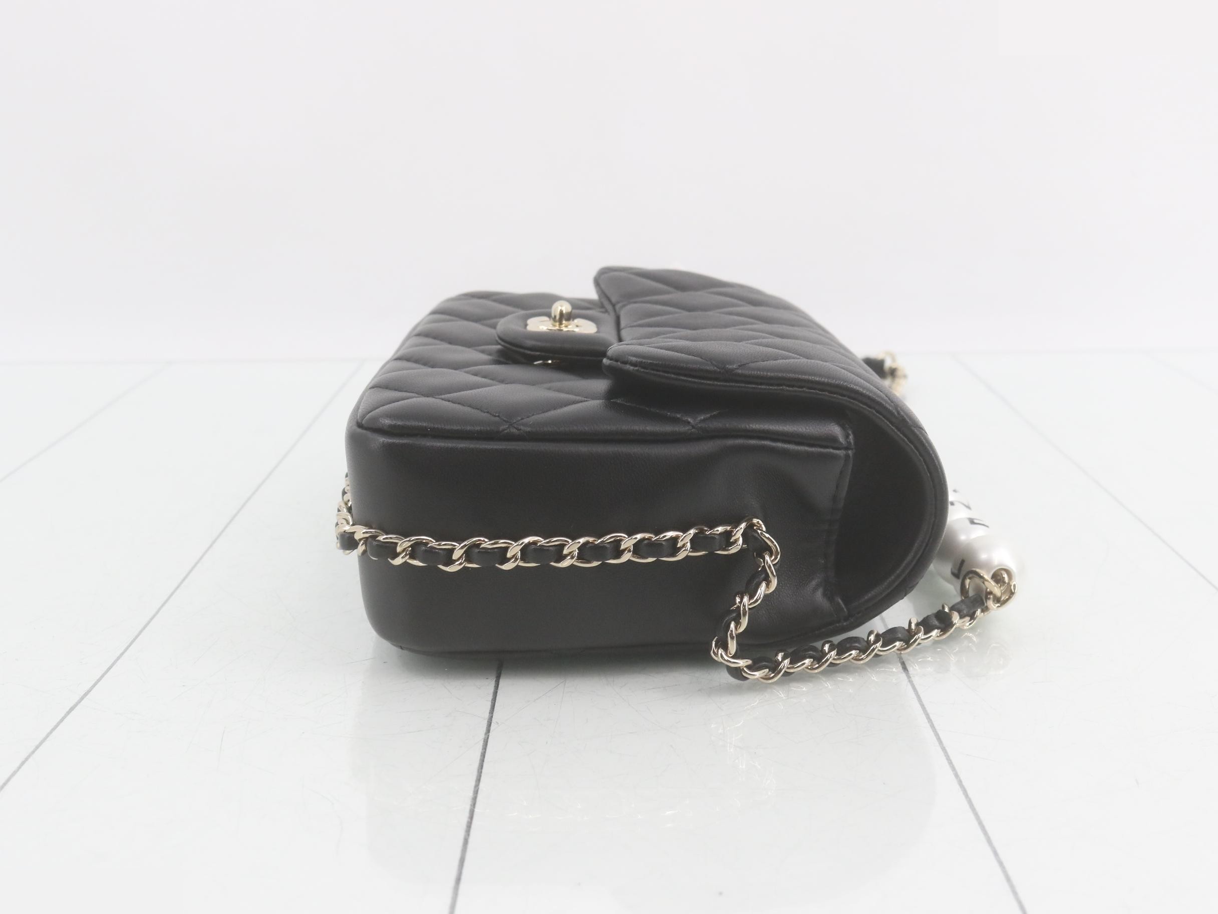 Matelassé Lambskin Pearl Chain Shoulder Bag — view 3
