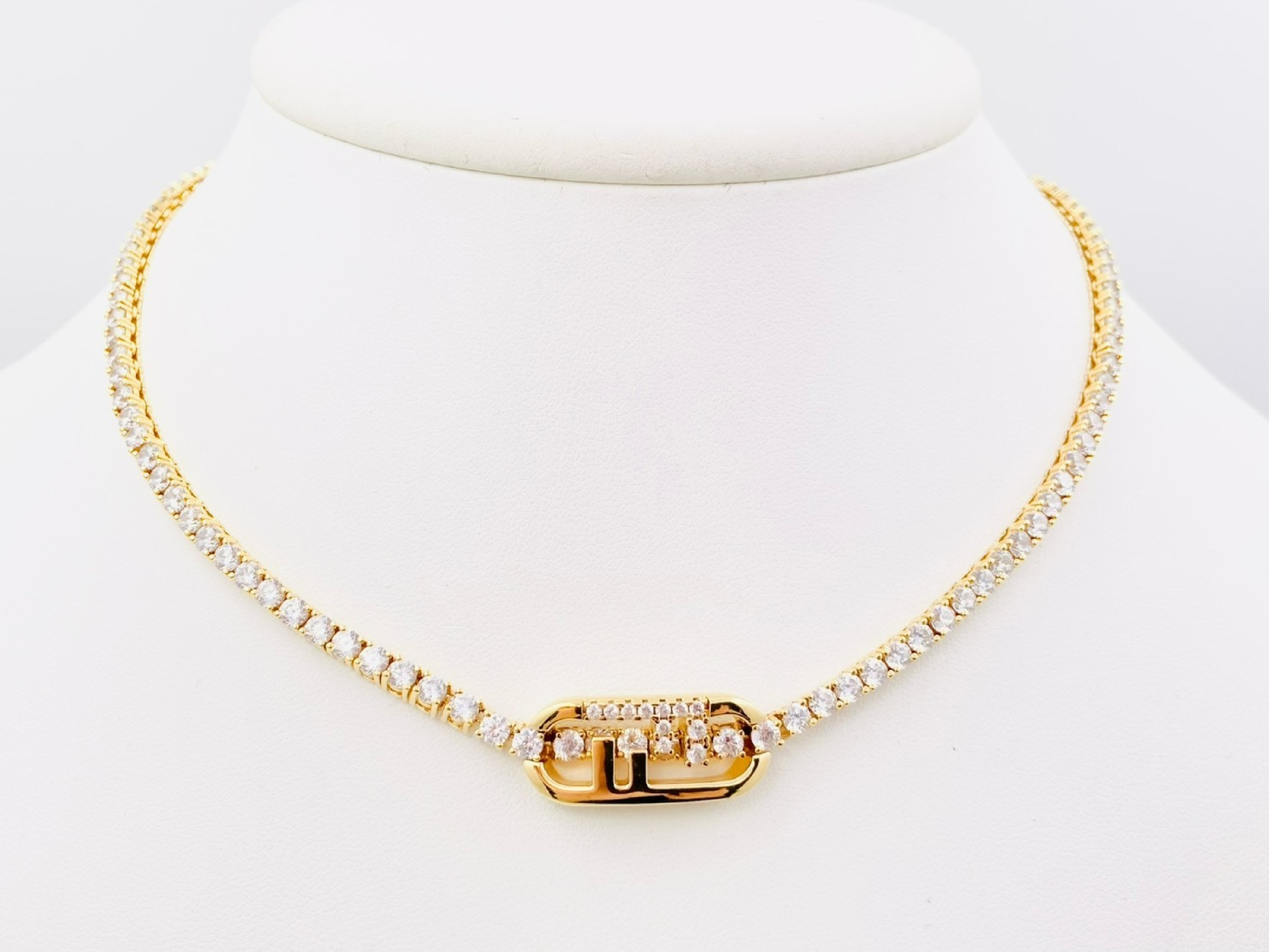 Auroch FF Logo Rhinestone Necklace Gold Necklace — view 2
