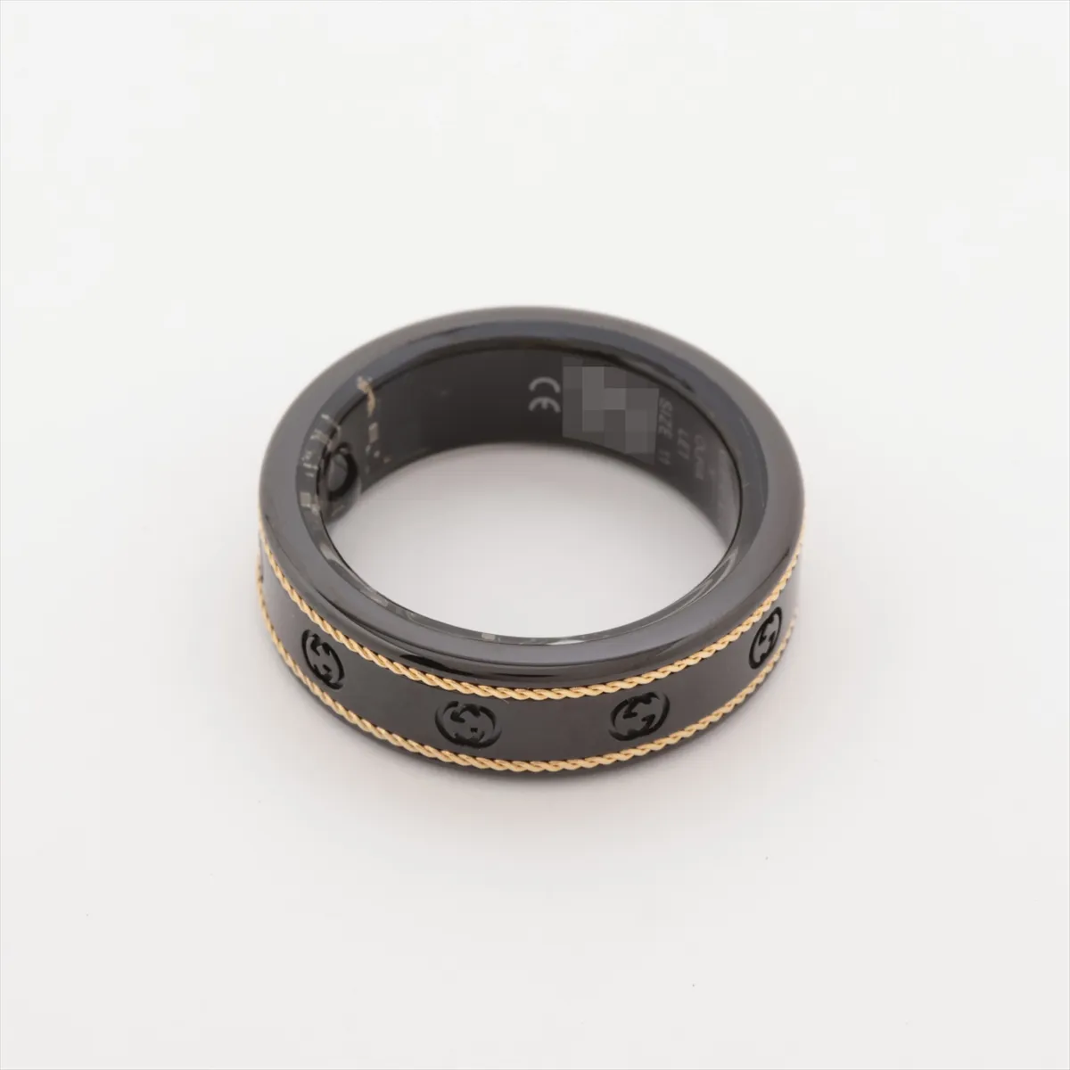 x Aura Interlocking G Ring, Size 11, Titanium, Black x Gold, — view 2