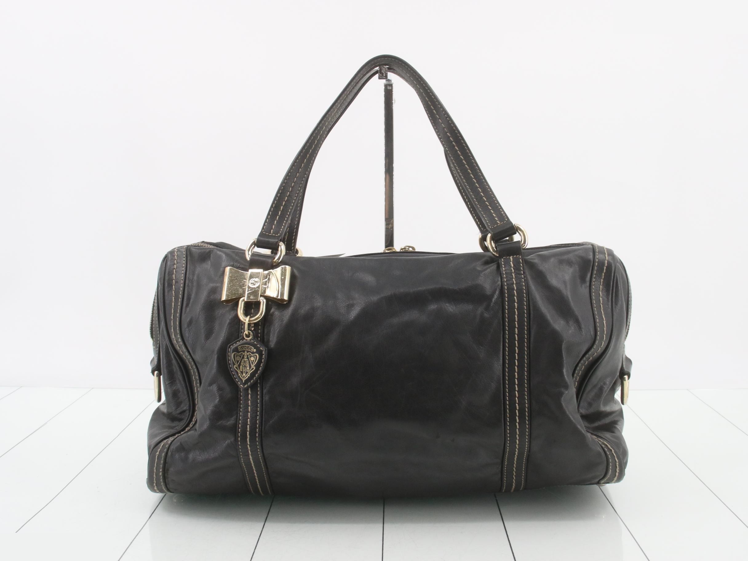 Hysteria Ribbon All-Leather Tote Bag/Boston Bag - Black