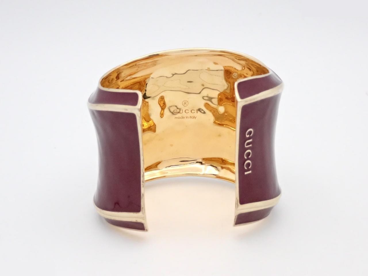 Bamboo Wide Cuff Bracelet, GP/Enamel, Bordeaux/Gold — view 2