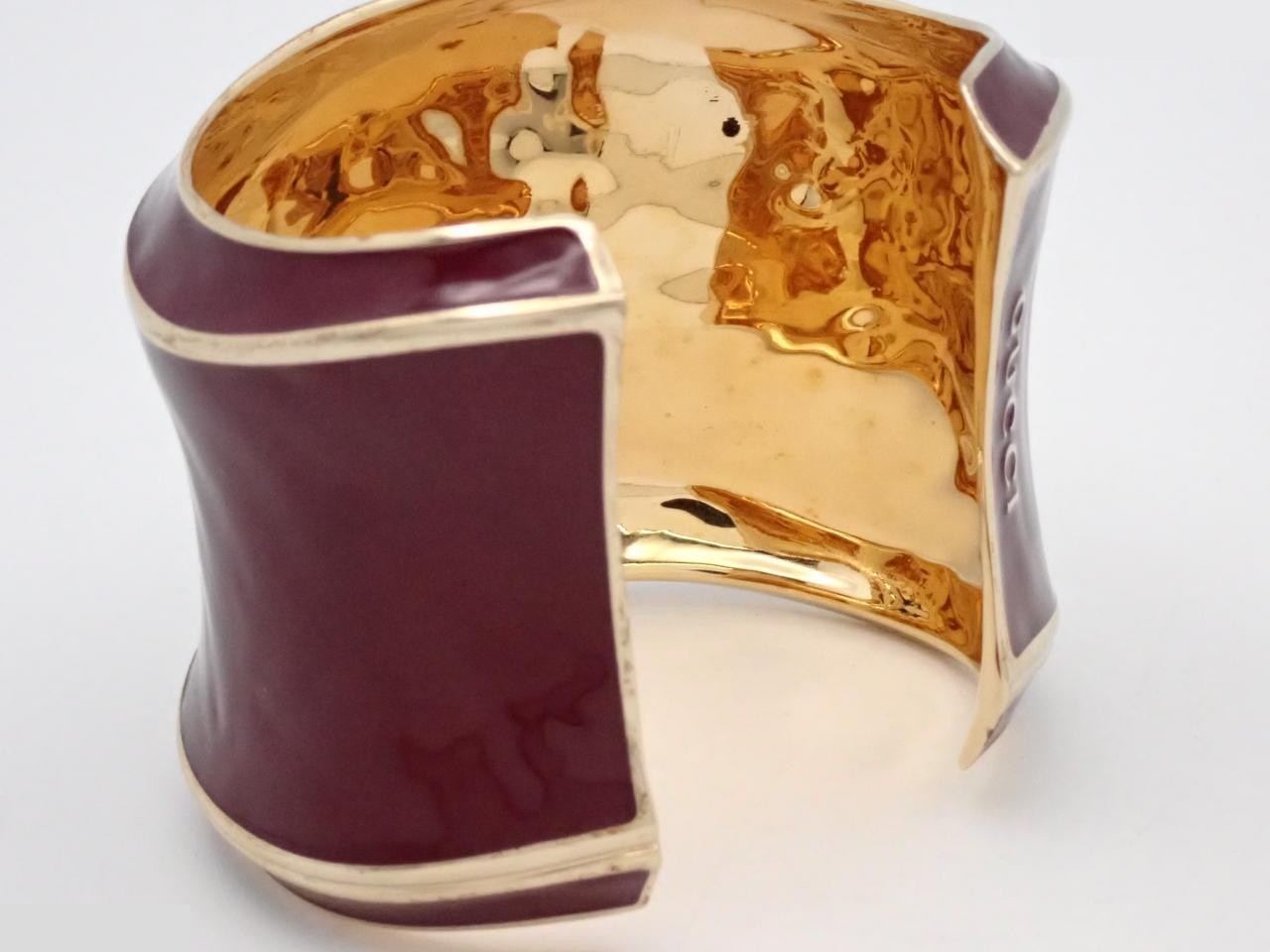 Bamboo Wide Cuff Bracelet, GP/Enamel, Bordeaux/Gold — view 3