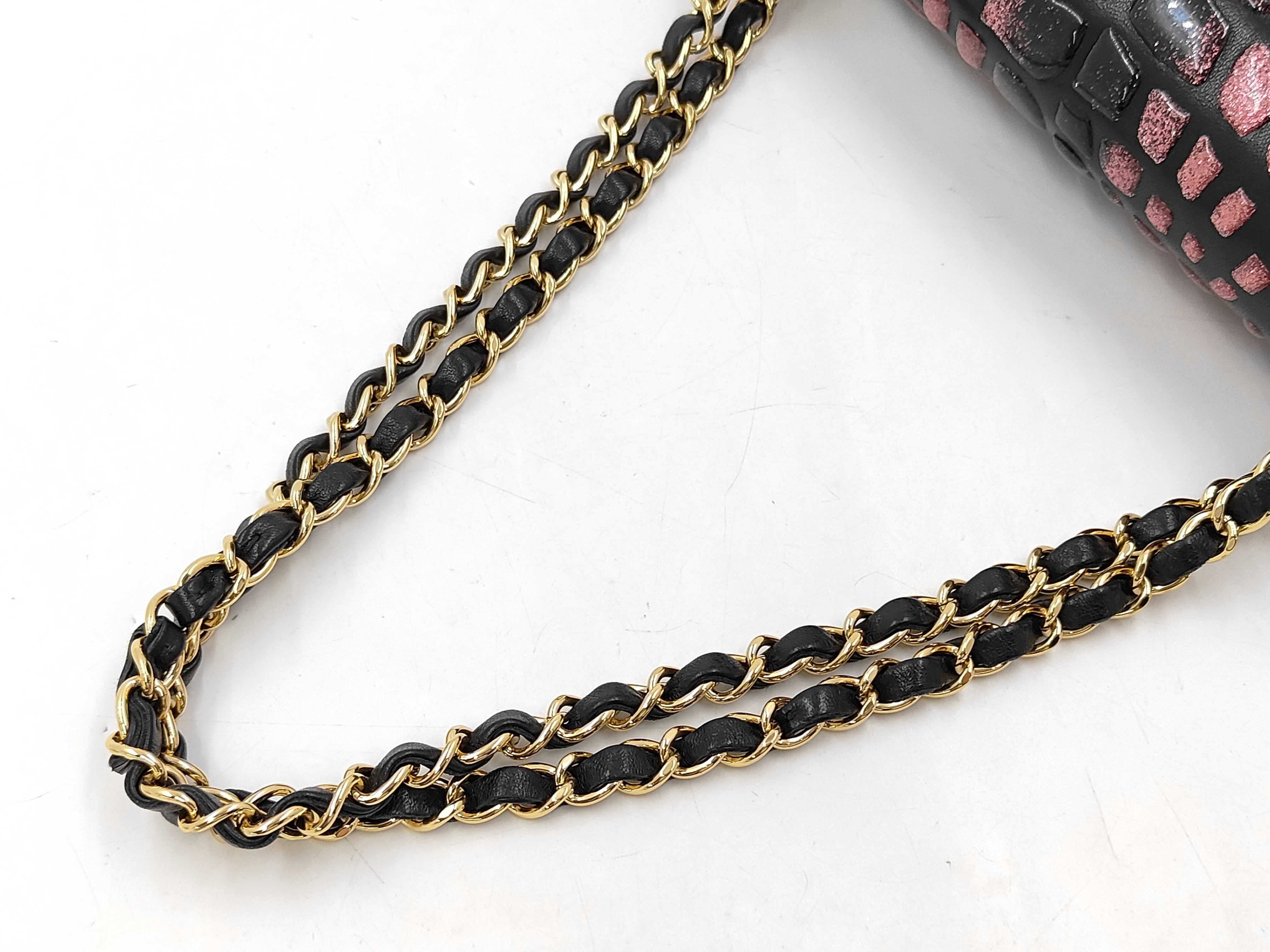 2259 Double Flap Chain Shoulder Bag, Black with Pink Gold Hardware — view 5