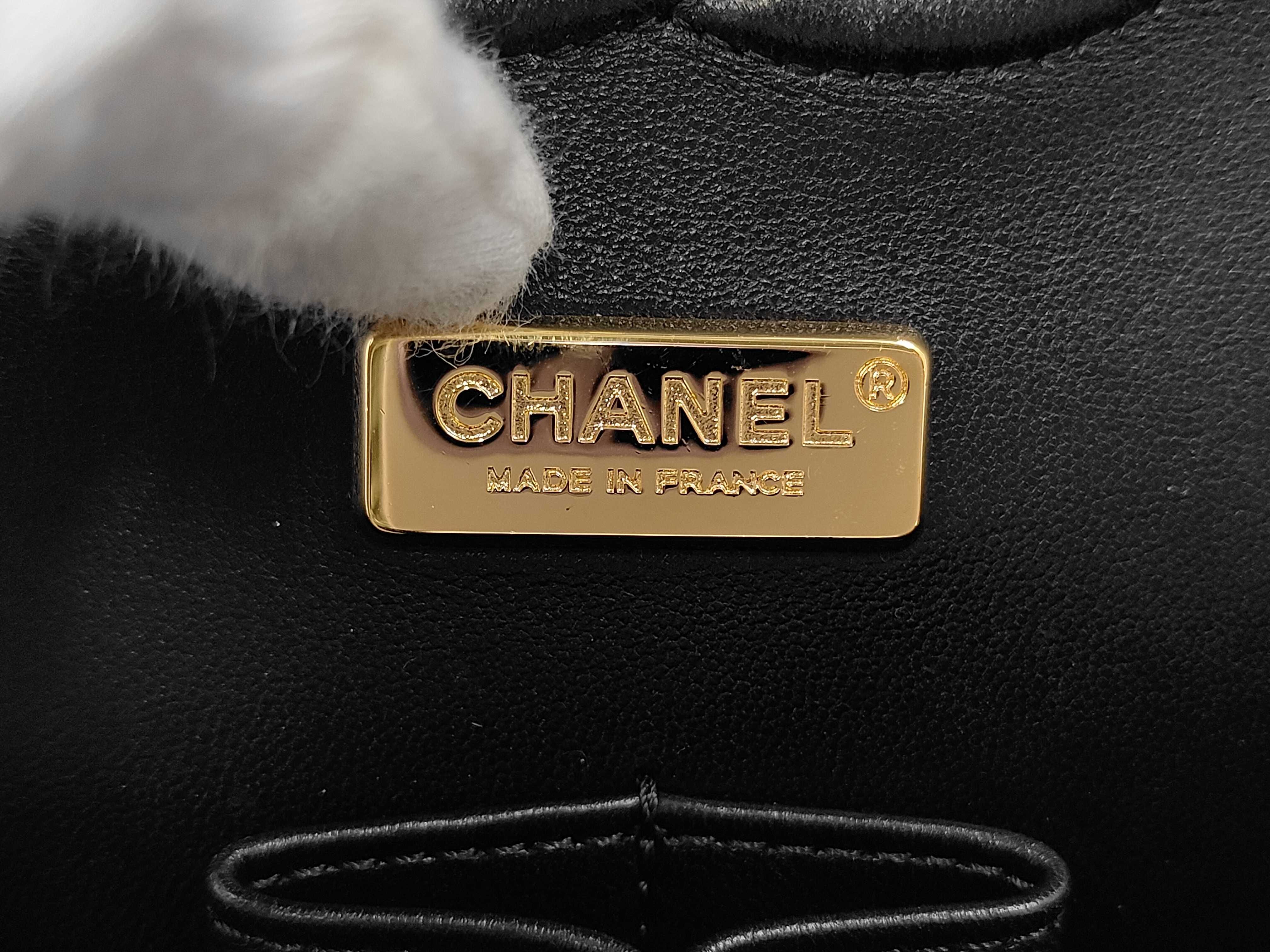 2259 Double Flap Chain Shoulder Bag, Black with Pink Gold Hardware — view 9