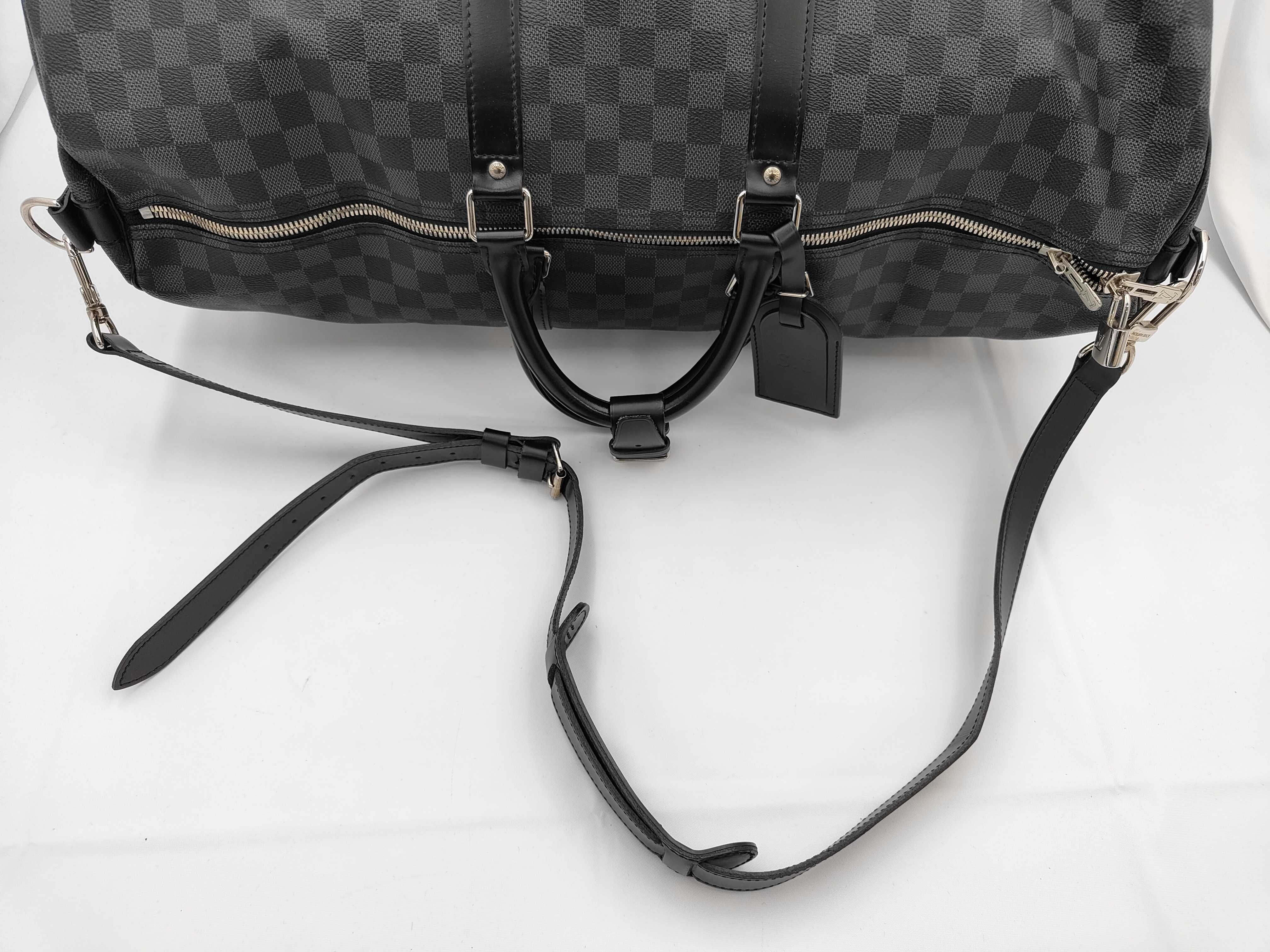 N41413 Damier Graphite Keepall 55 Bandoulière Boston Bag with Shoulder Strap, Name Tag, Handle Strap, and Padlock — view 3