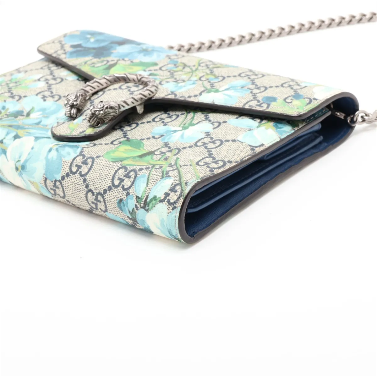 GG Blooms Dionysus 401231 PVC x Leather Chain Wallet Blue x Beige — view 3