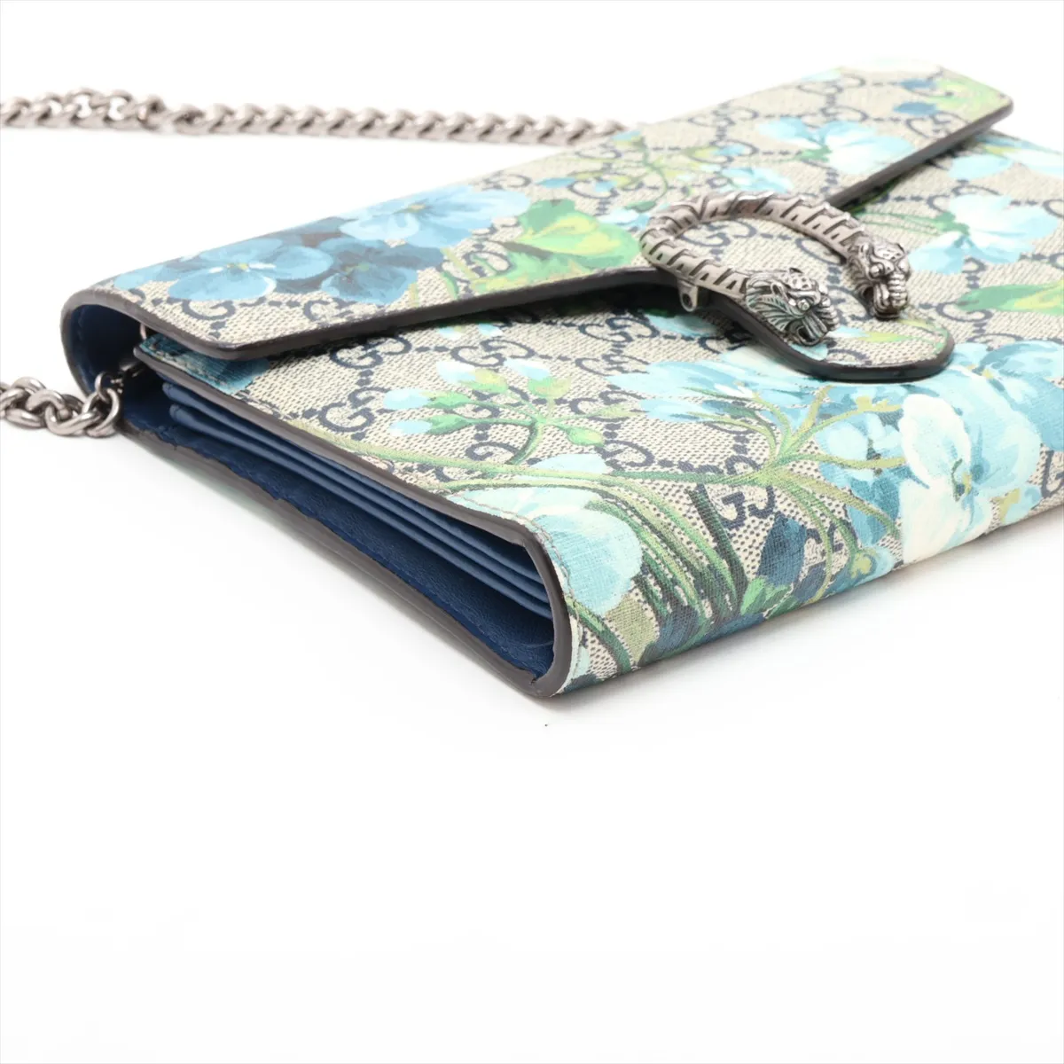 GG Blooms Dionysus 401231 PVC x Leather Chain Wallet Blue x Beige — view 4