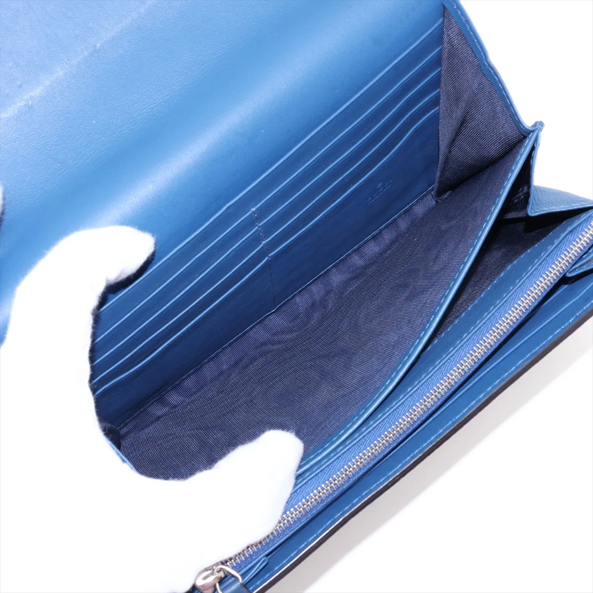 GG Blooms Dionysus 401231 PVC x Leather Chain Wallet Blue x Beige — view 6