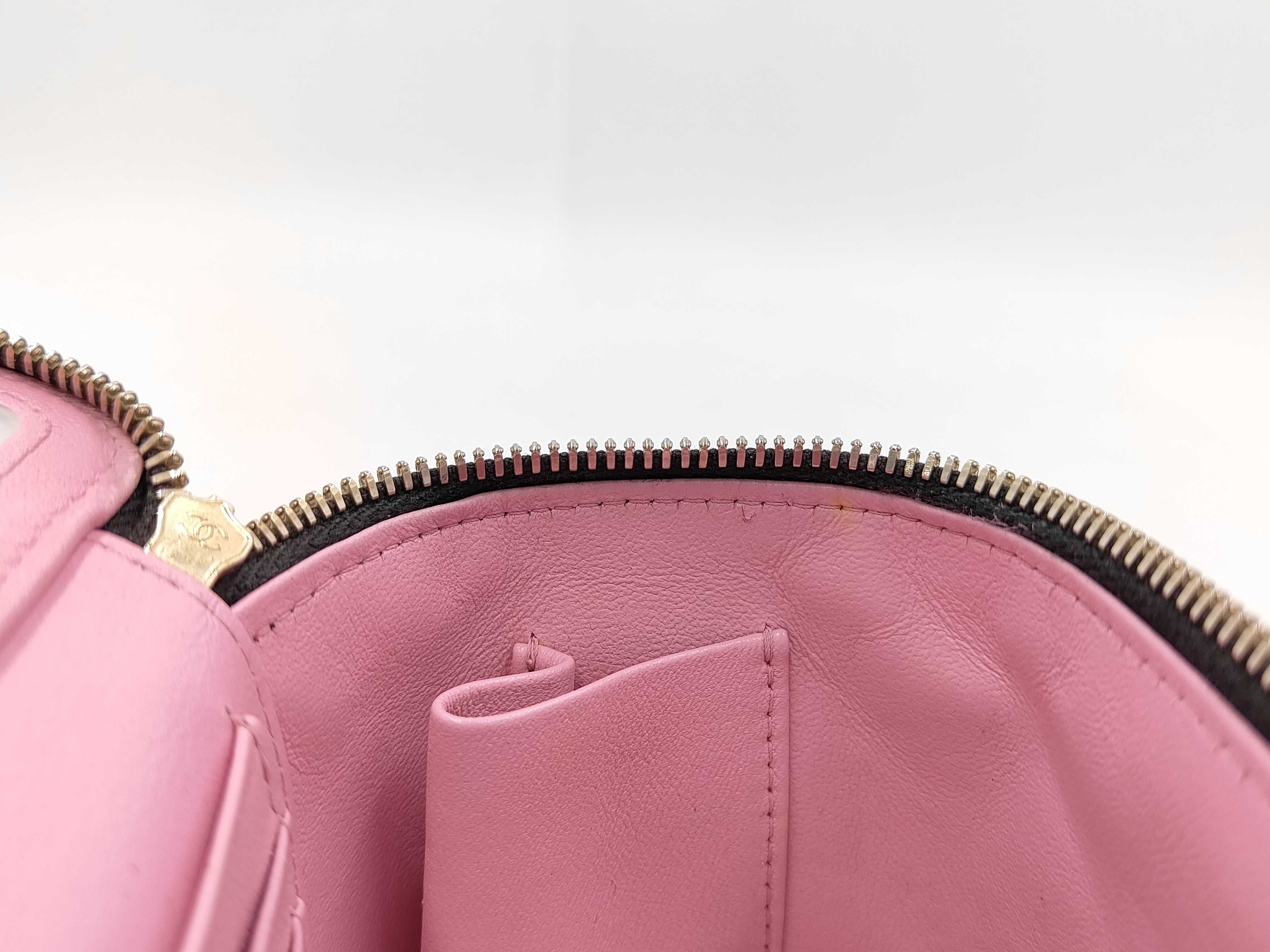 Matelassé Double Zipper Vanity Bag, Black Lambskin, Pink Handle, Shoulder Bag — view 15