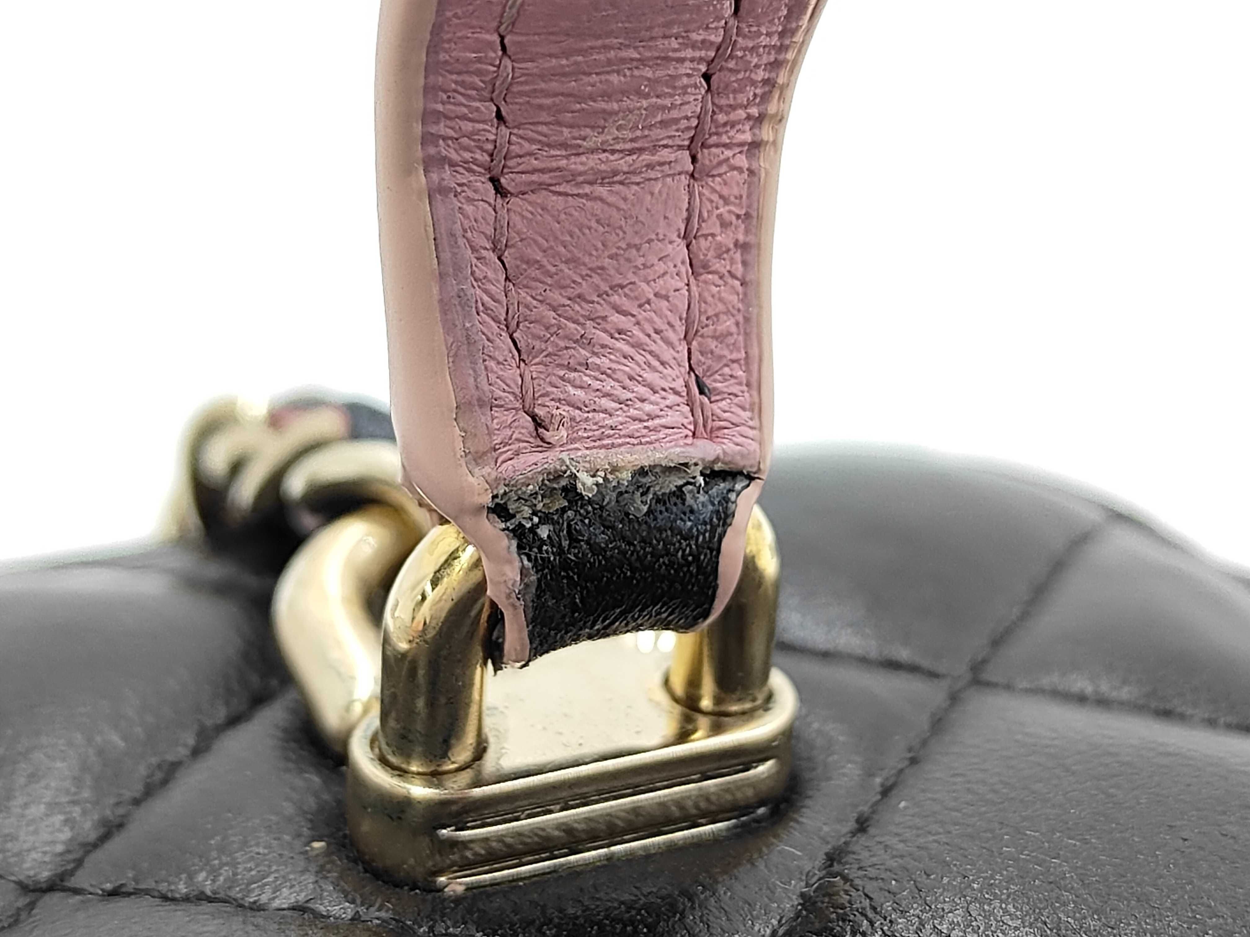 Matelassé Double Zipper Vanity Bag, Black Lambskin, Pink Handle, Shoulder Bag — view 6