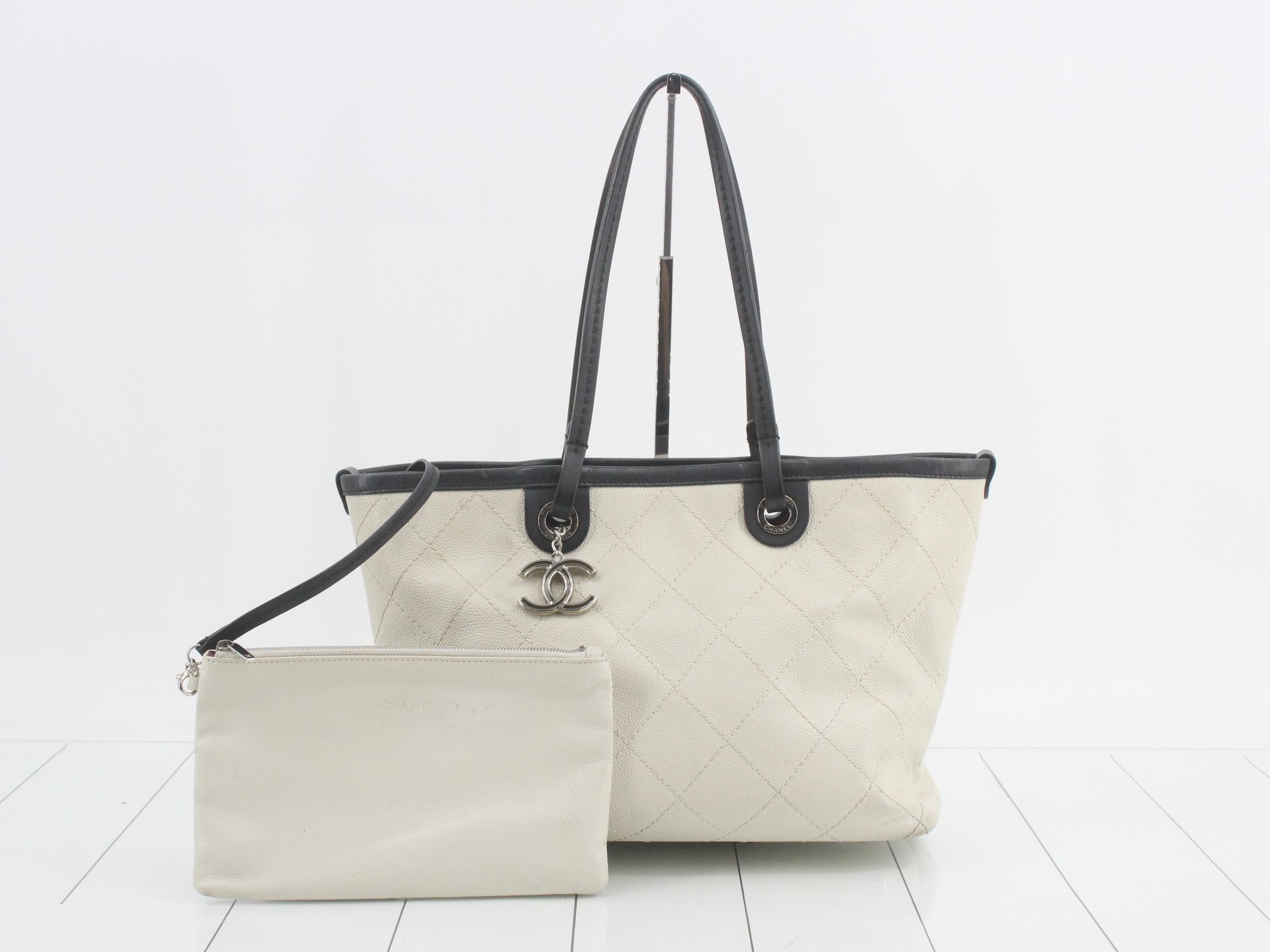 Coco Charm Included Matelassé Caviar Skin Tote Bag with Pouch