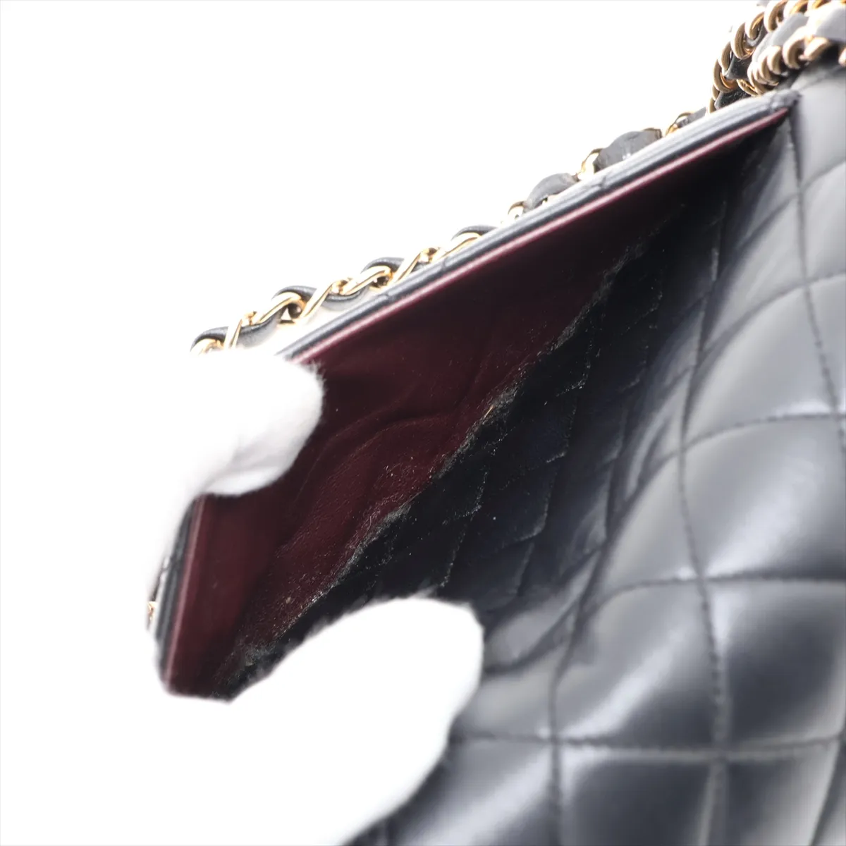 [Individually packaged] Chanel Matelassé 25 Lambskin Double Flap Double Chain Bag, Black with Gold Hardware, 21598458, Series 21, A01112 — view 9