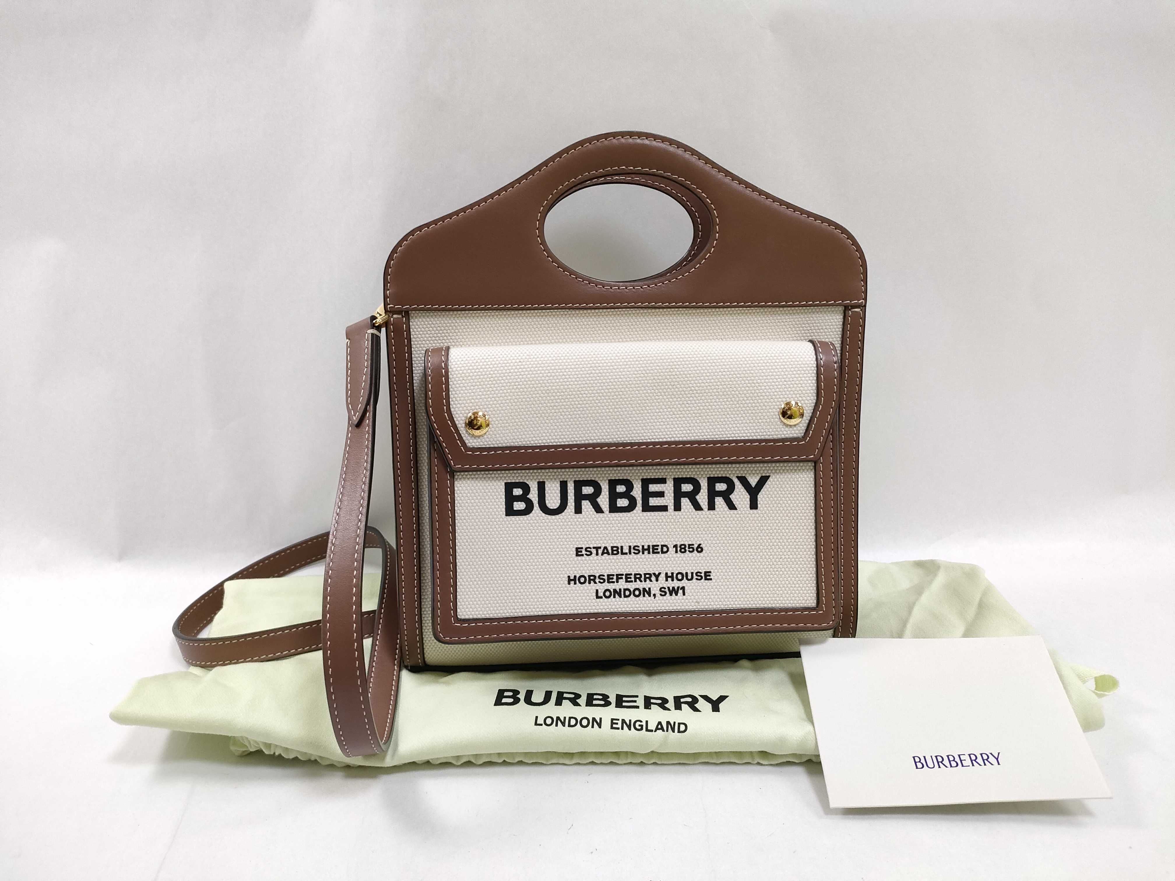 Mini Two-Tone Canvas x Leather 2-Way Handbag (Beige x Brown)