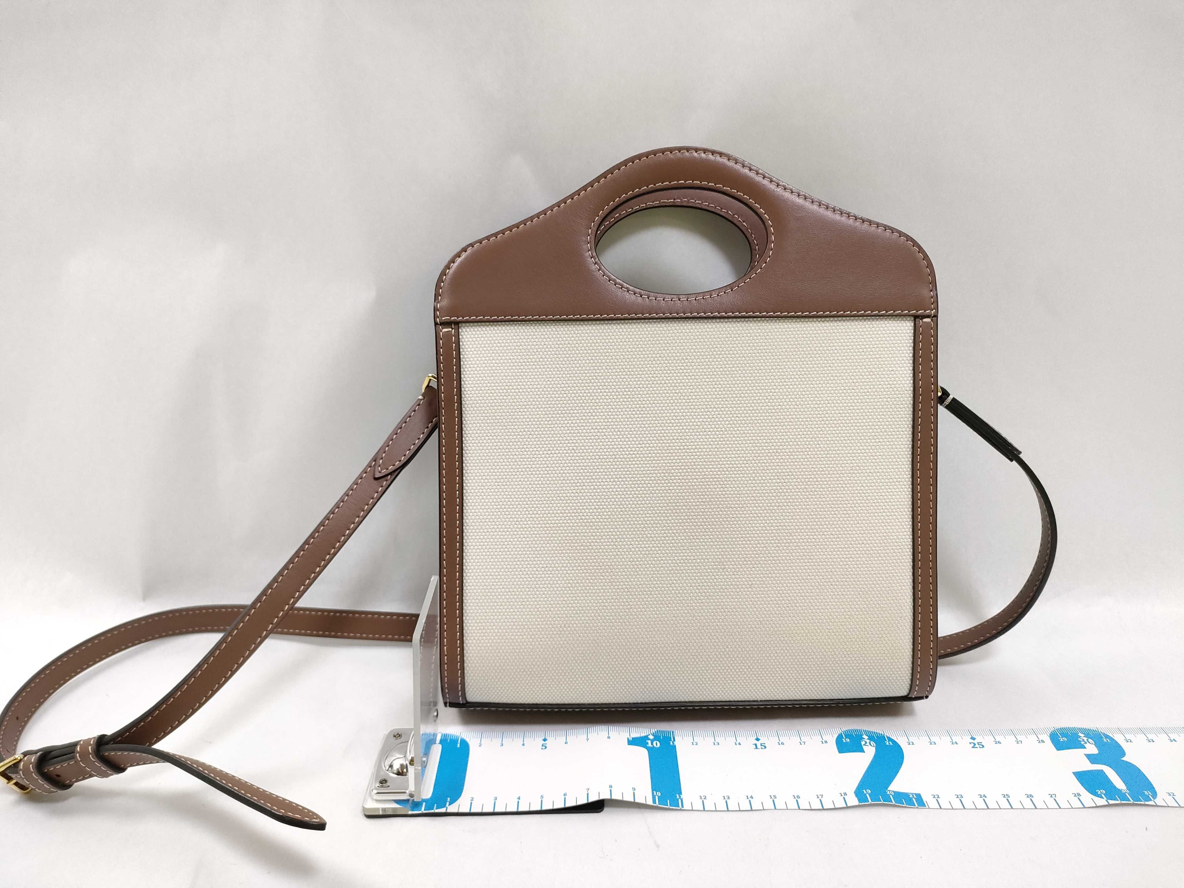 Mini Two-Tone Canvas x Leather 2-Way Handbag (Beige x Brown) — view 2