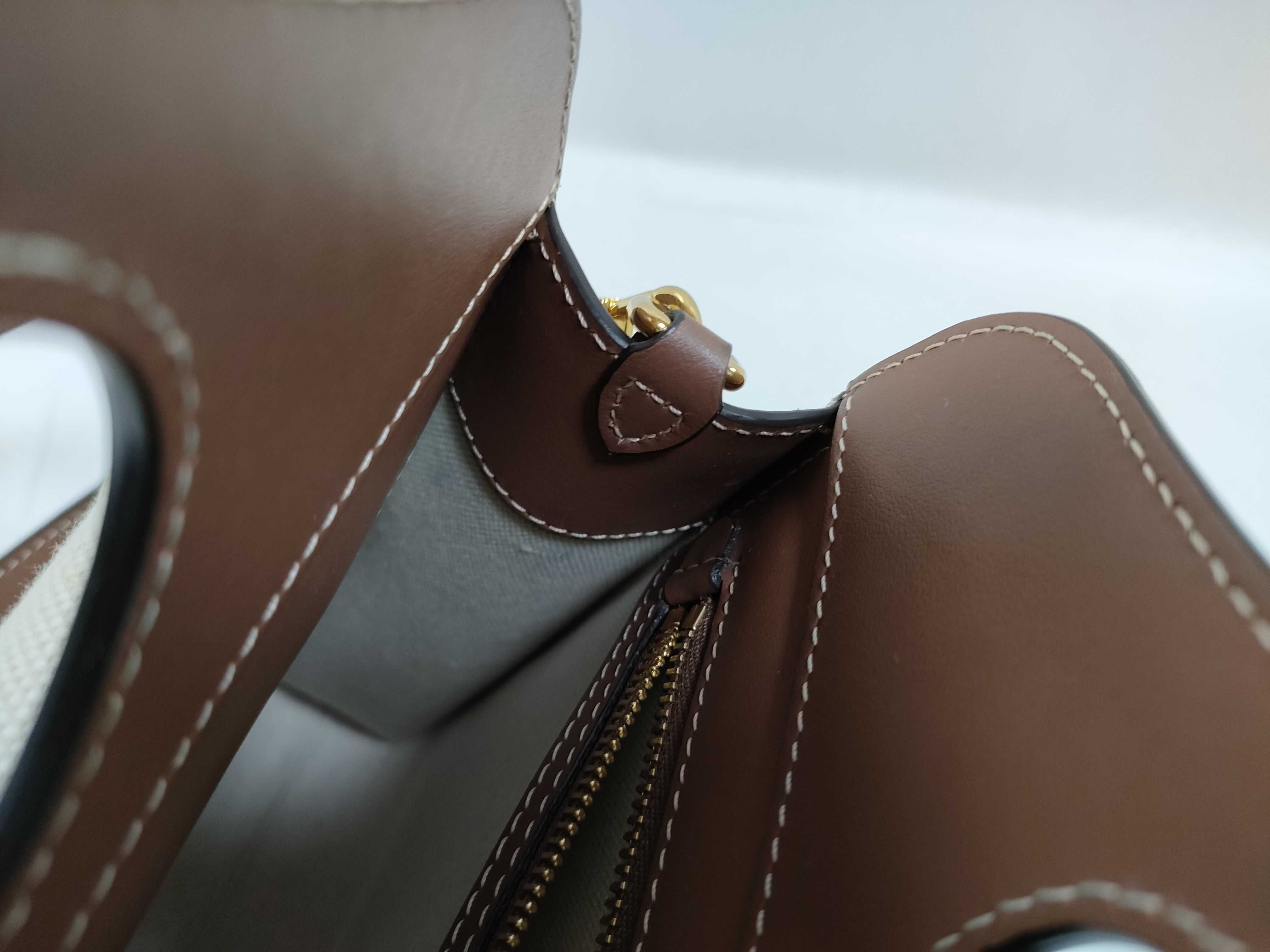 Mini Two-Tone Canvas x Leather 2-Way Handbag (Beige x Brown) — view 11