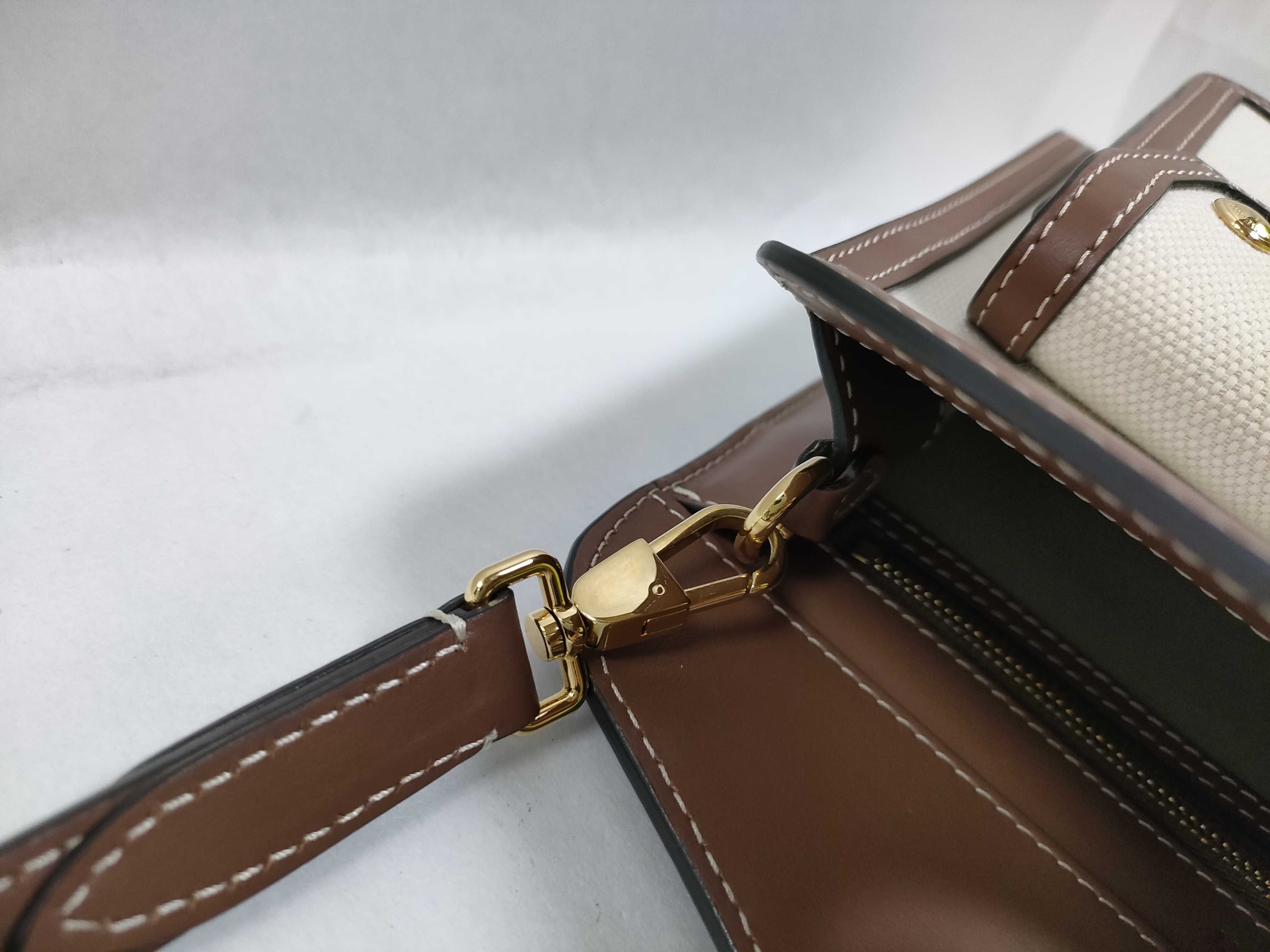 Mini Two-Tone Canvas x Leather 2-Way Handbag (Beige x Brown) — view 5
