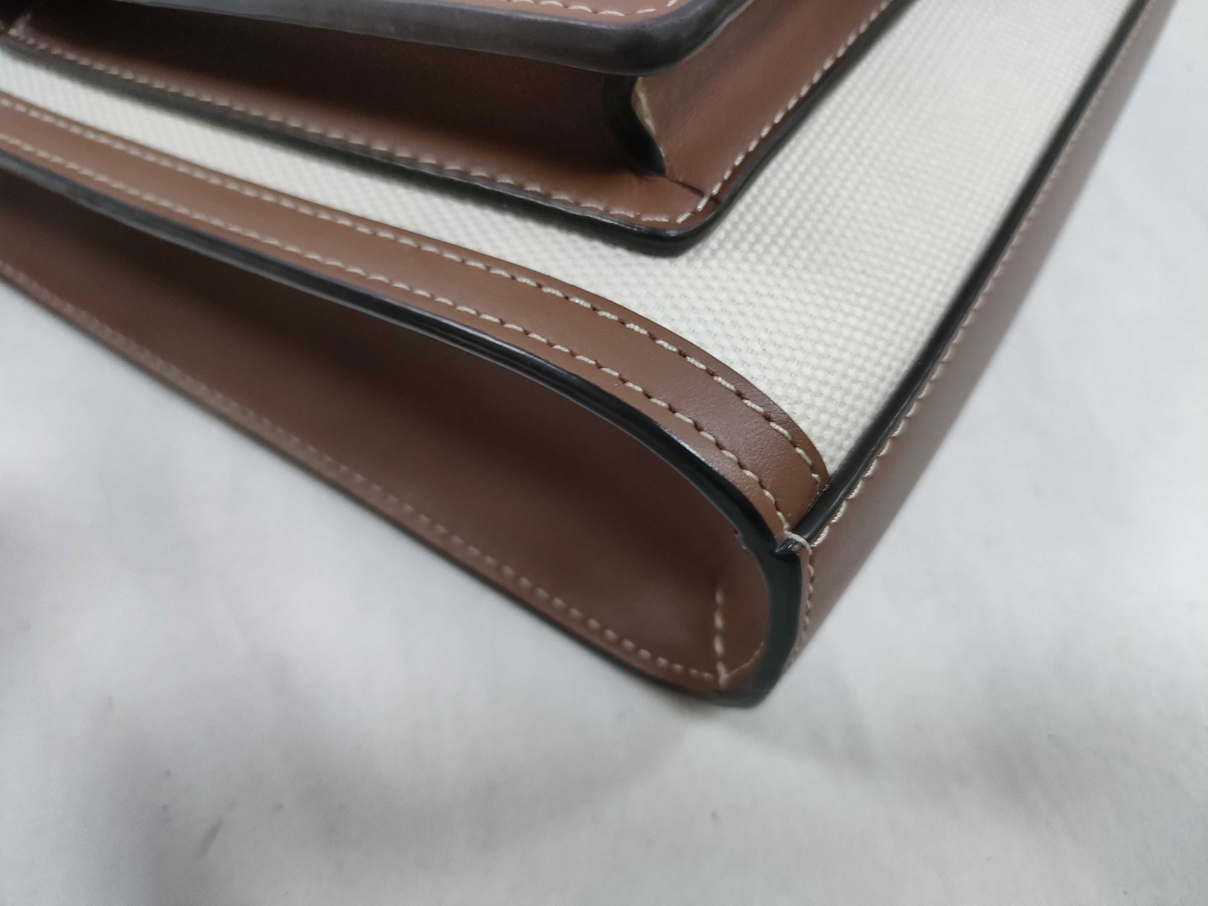 Mini Two-Tone Canvas x Leather 2-Way Handbag (Beige x Brown) — view 6