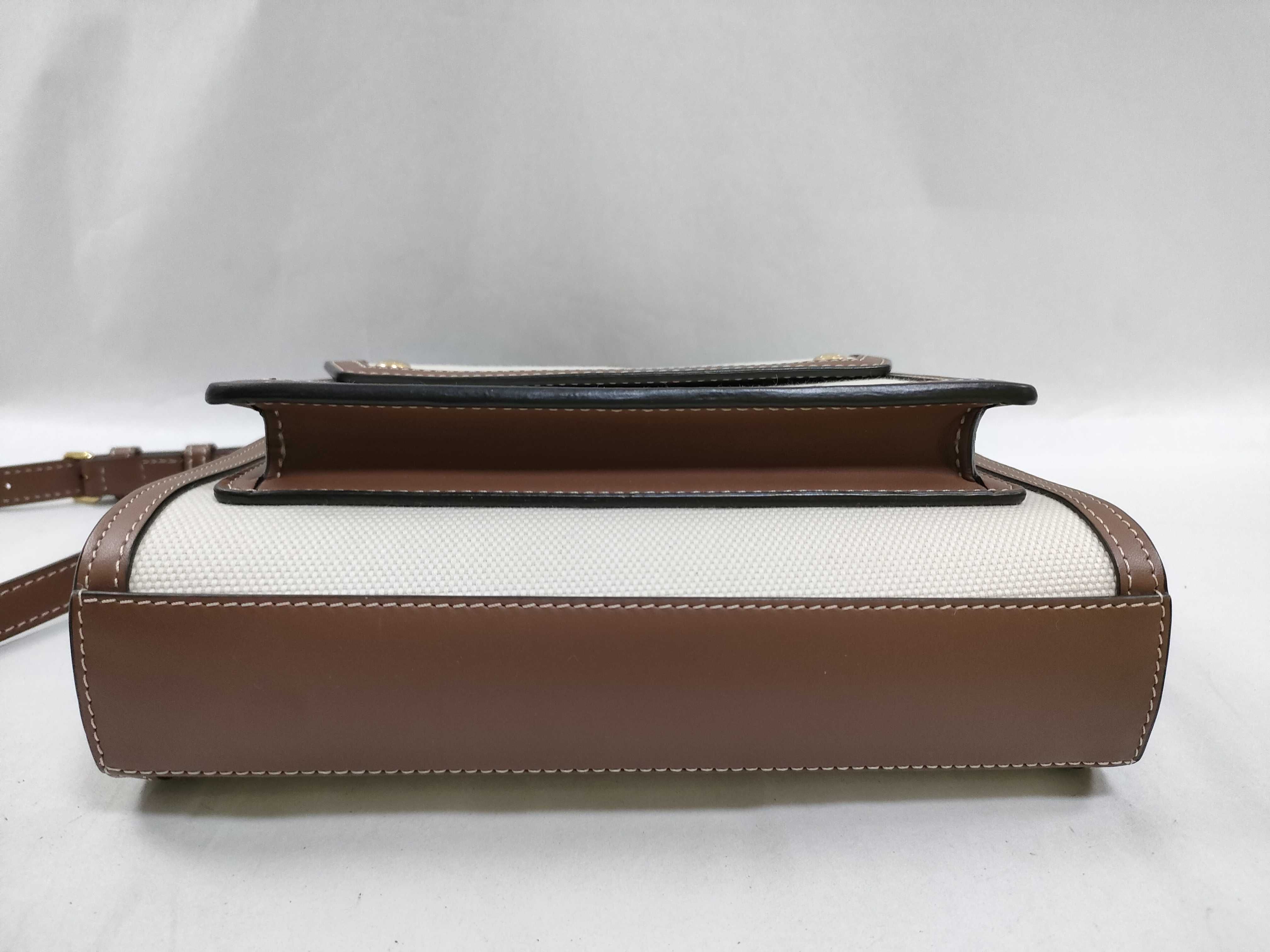 Mini Two-Tone Canvas x Leather 2-Way Handbag (Beige x Brown) — view 7