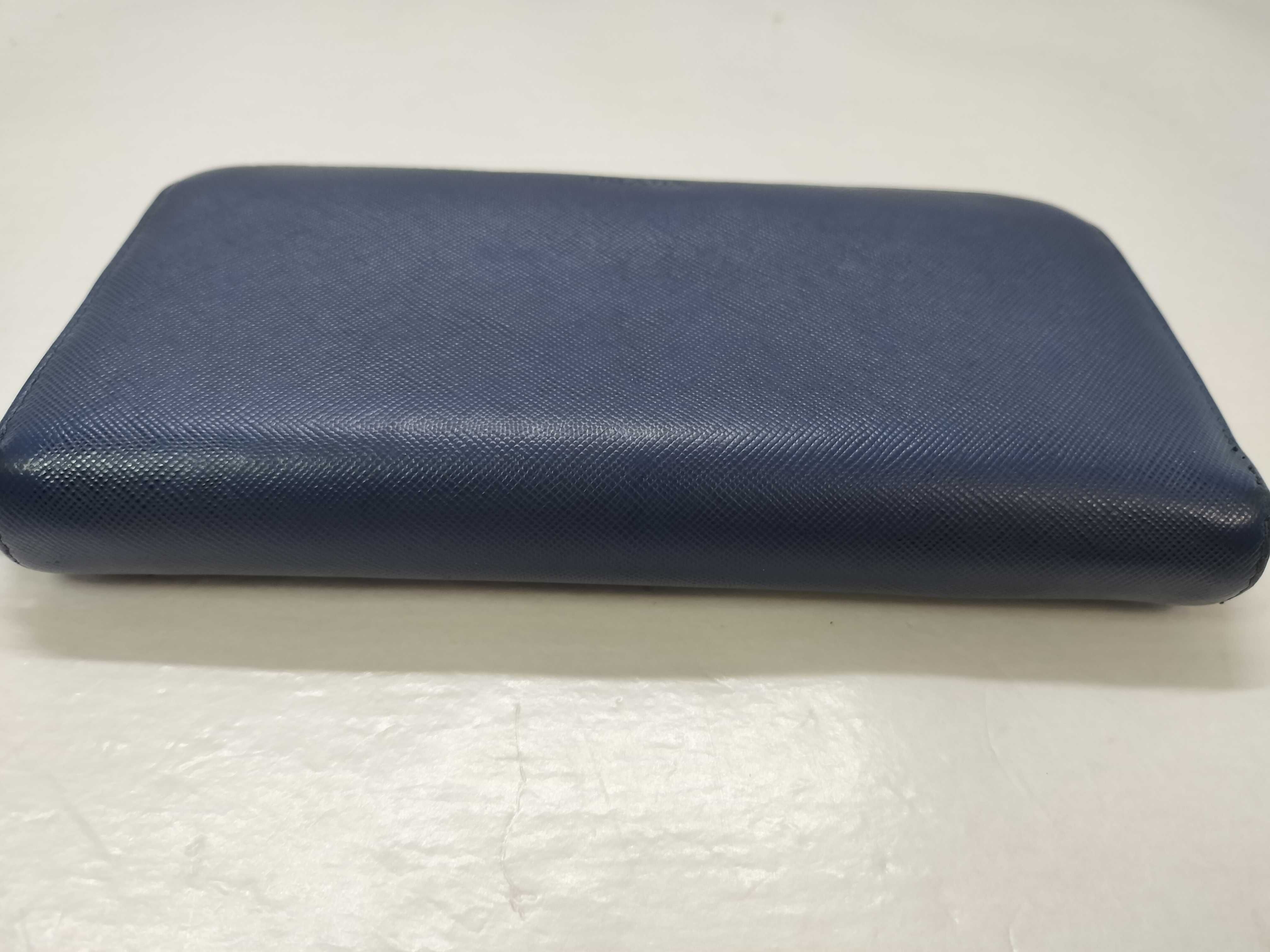 Saffiano Round Zip Wallet, Blue — view 4