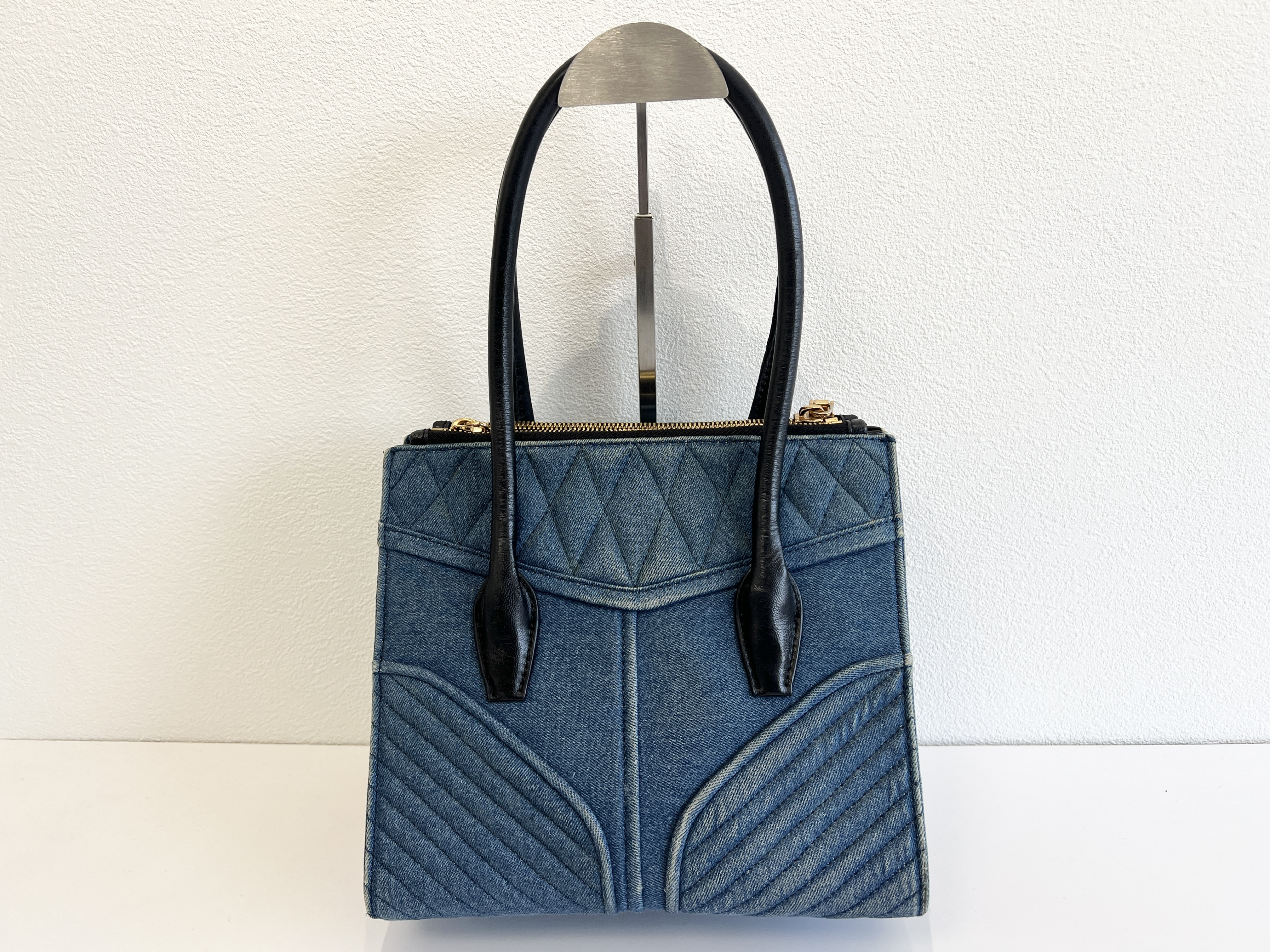 Biker Denim Quilted Leather Tote Bag Handbag — view 2