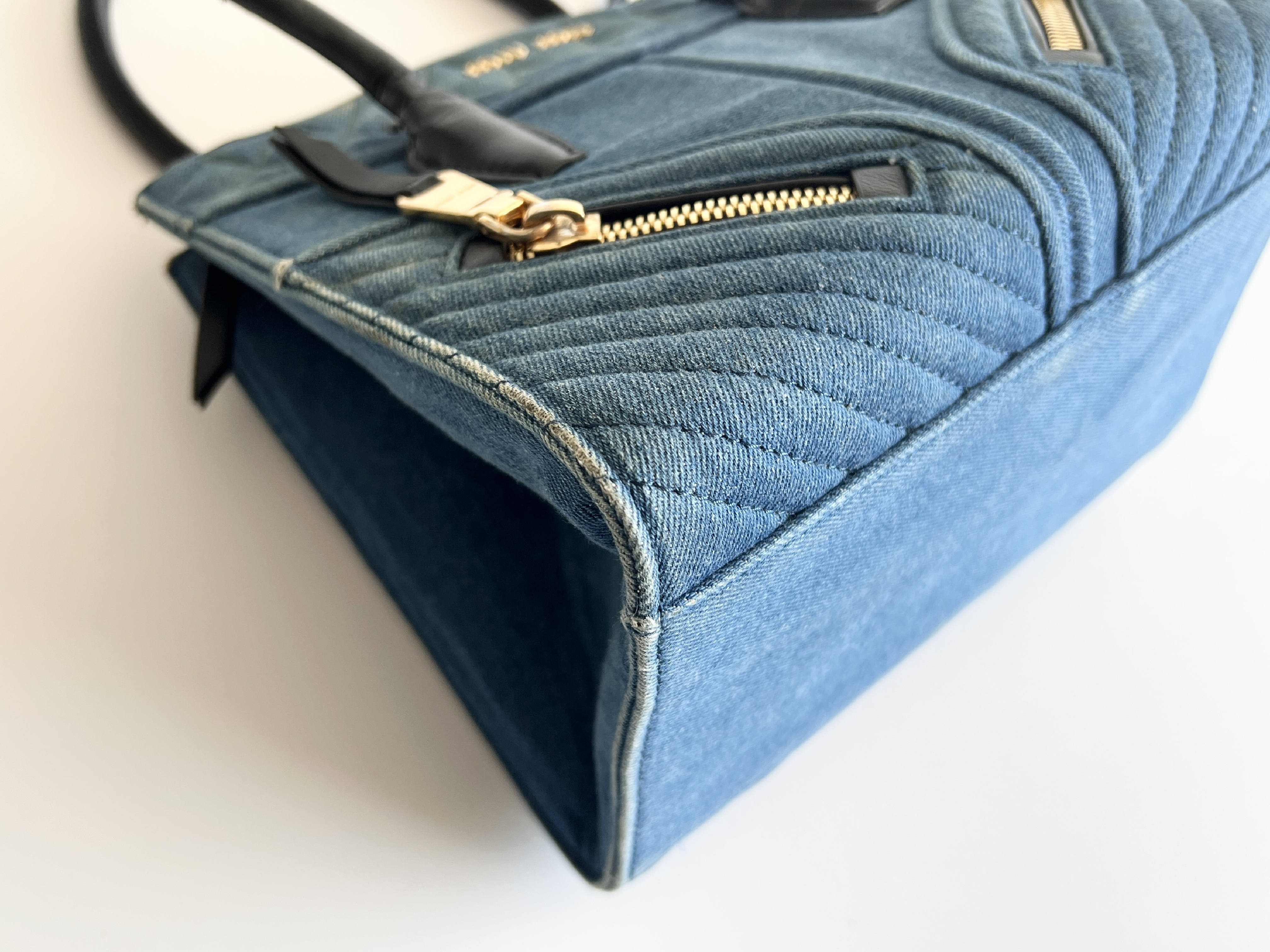 Biker Denim Quilted Leather Tote Bag Handbag — view 12