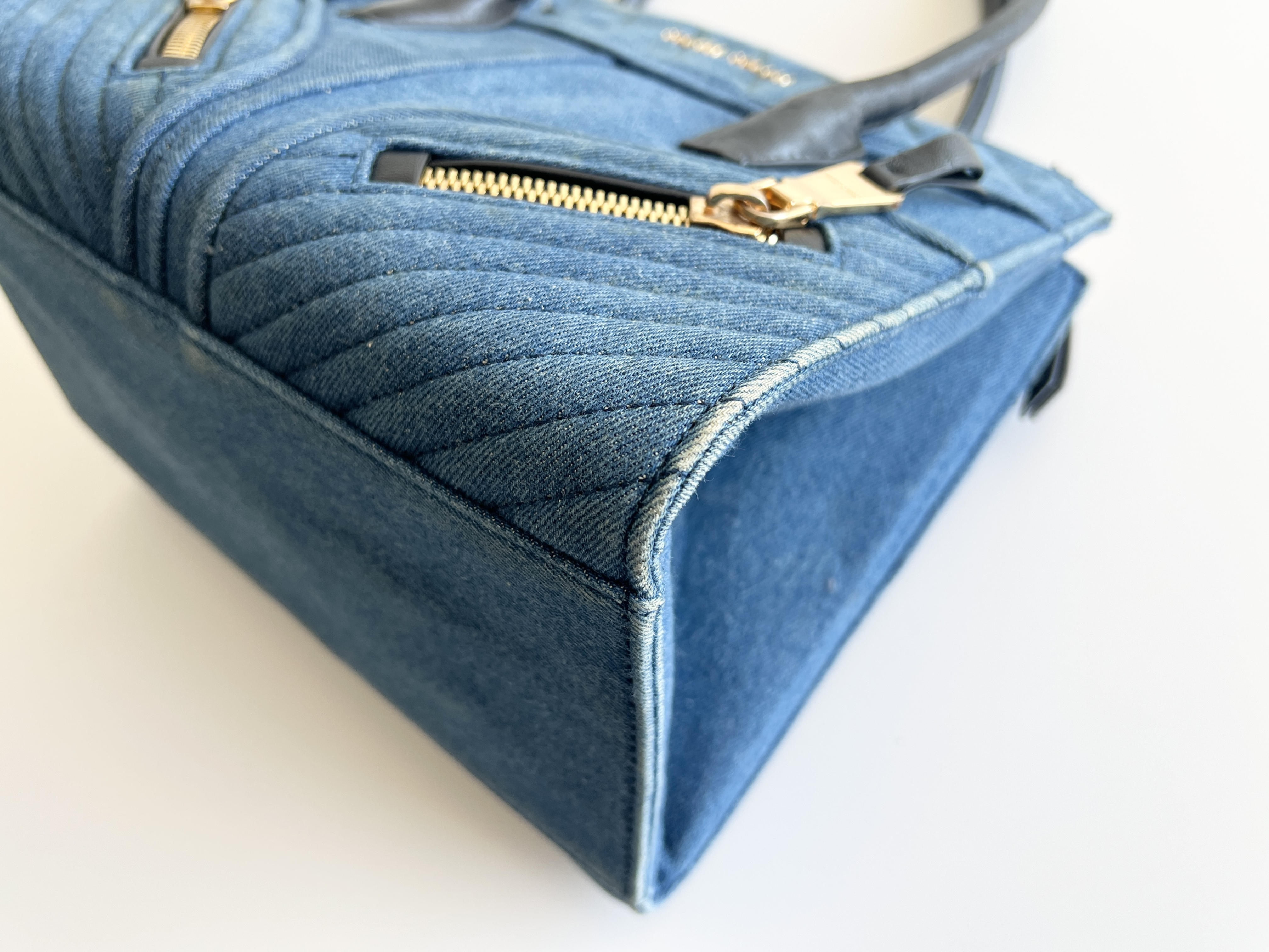 Biker Denim Quilted Leather Tote Bag Handbag — view 13