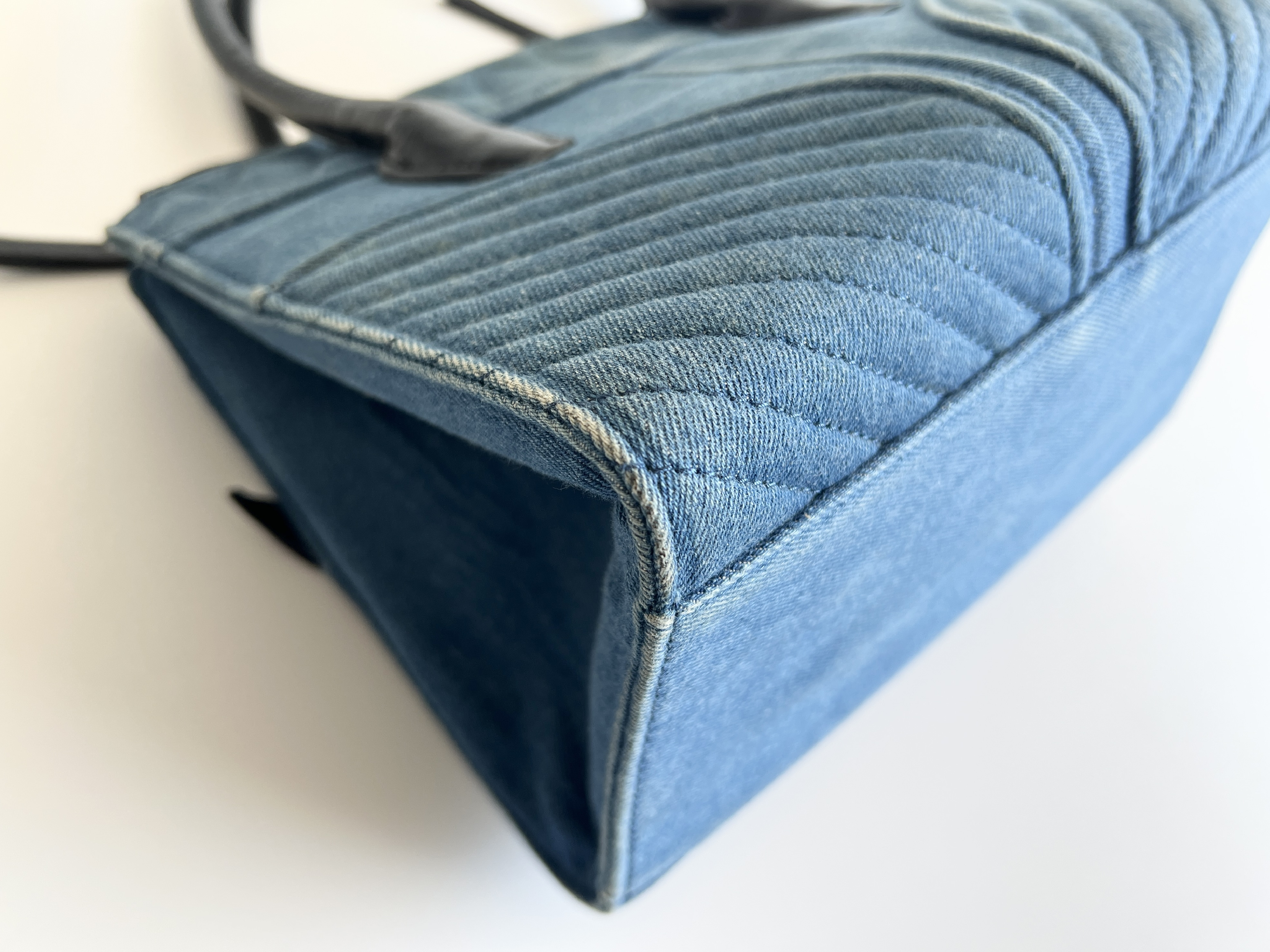 Biker Denim Quilted Leather Tote Bag Handbag — view 14