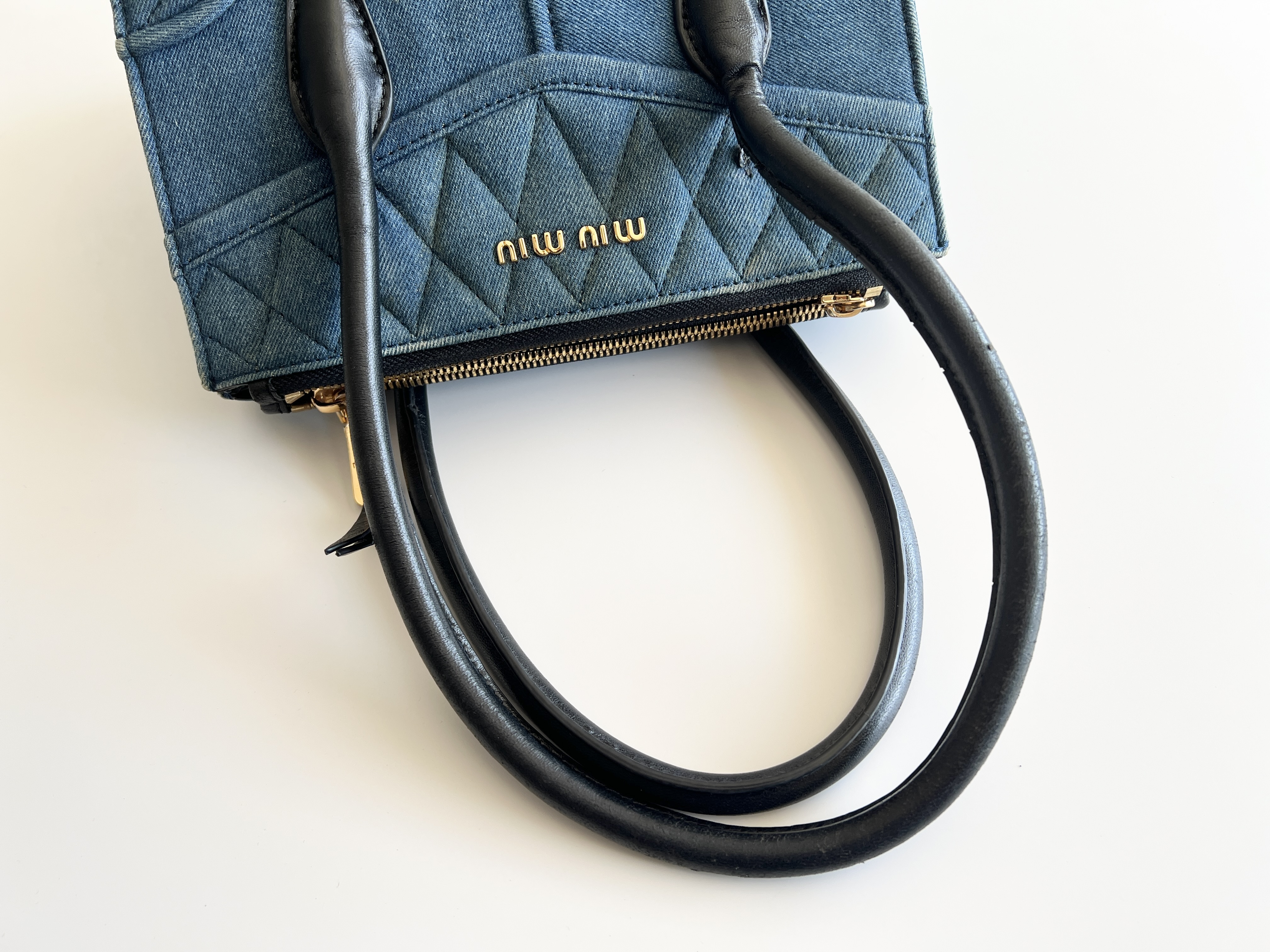 Biker Denim Quilted Leather Tote Bag Handbag — view 3