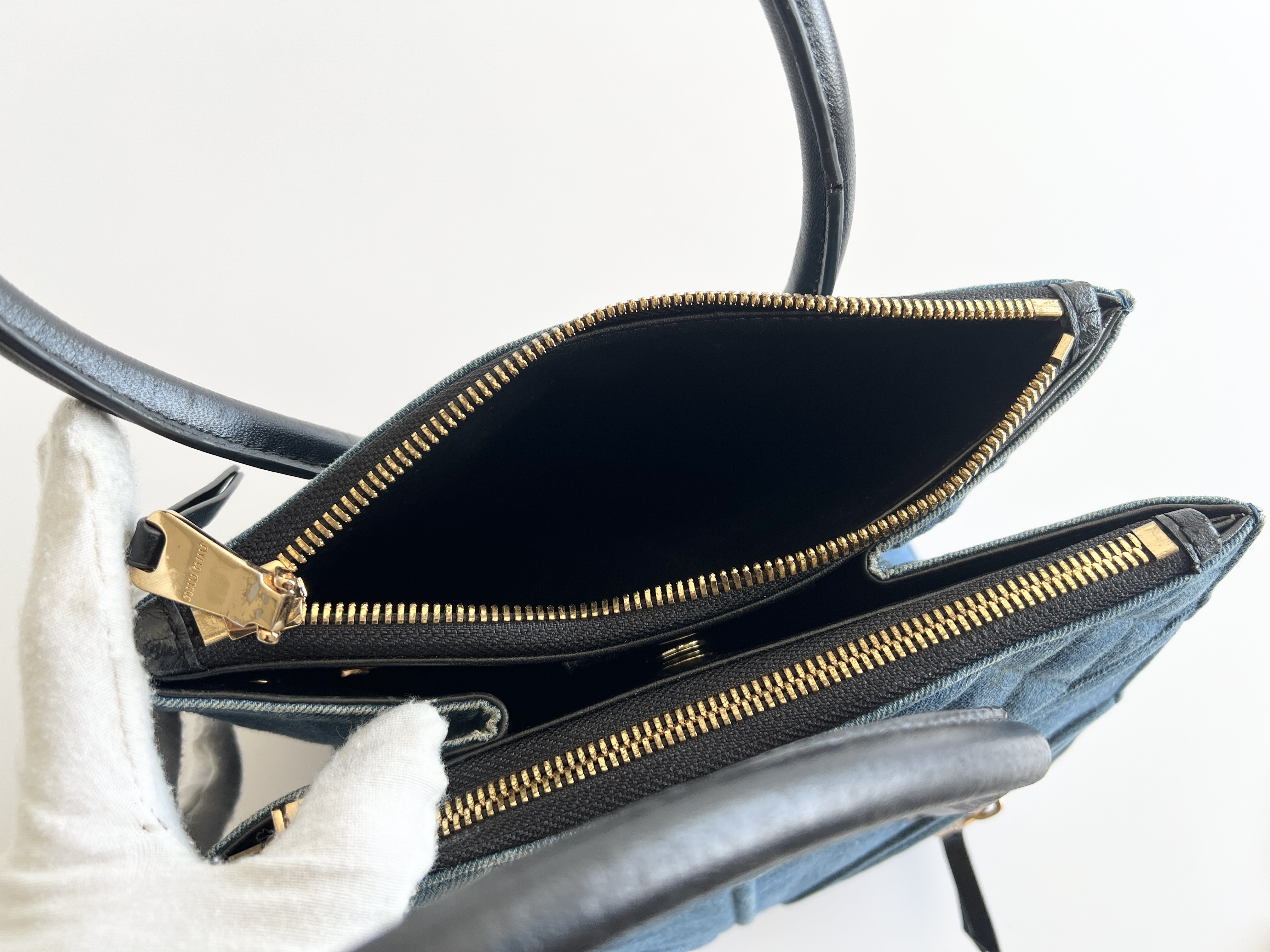 Biker Denim Quilted Leather Tote Bag Handbag — view 9