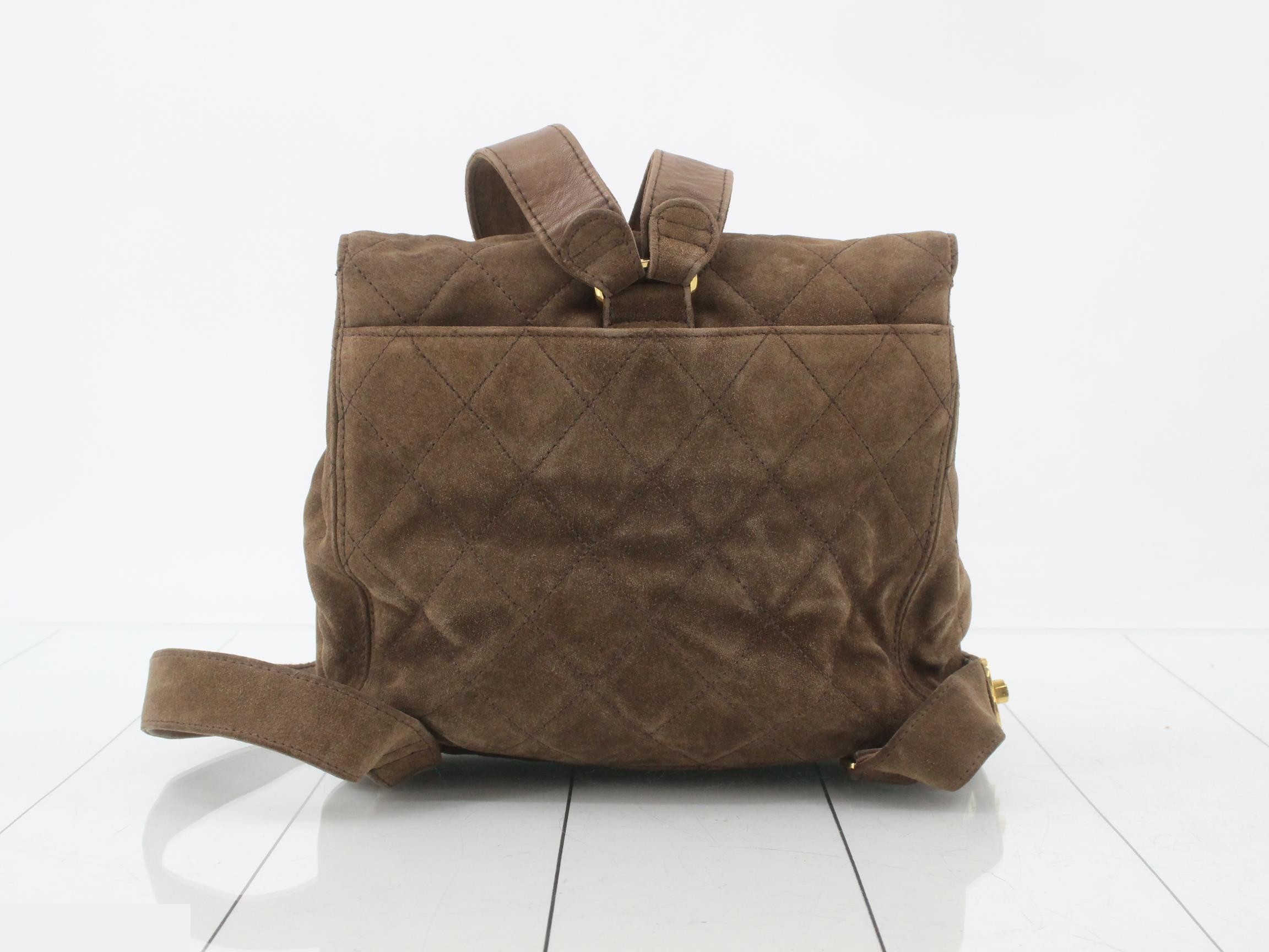 Matelassé Suede Backpack, Brown, Gold Hardware, 4495786 — view 2