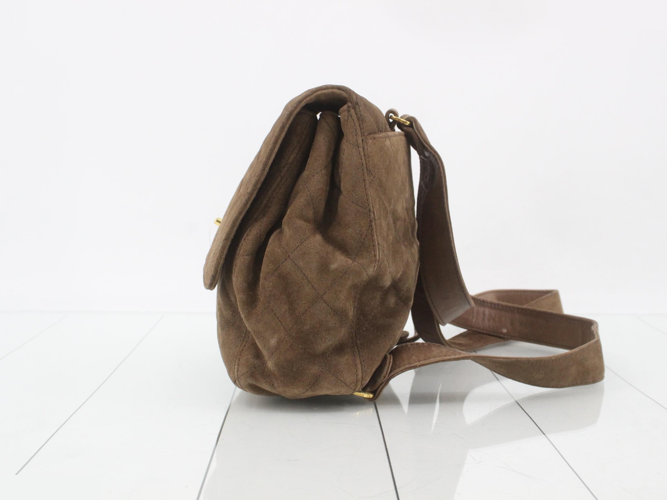 Matelassé Suede Backpack, Brown, Gold Hardware, 4495786 — view 3