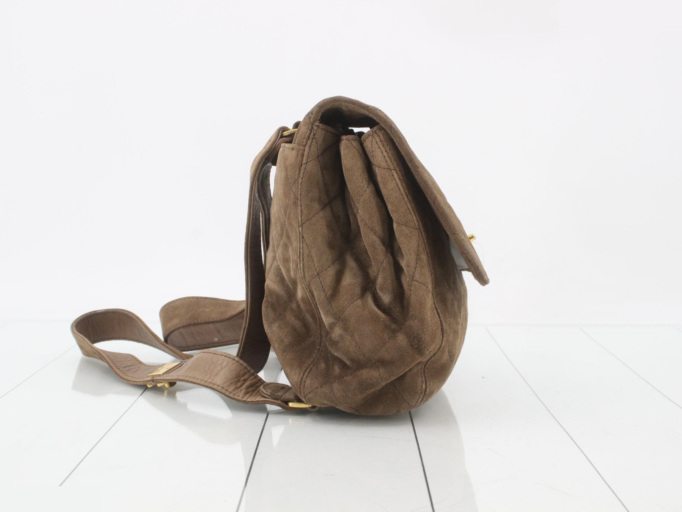 Matelassé Suede Backpack, Brown, Gold Hardware, 4495786 — view 4
