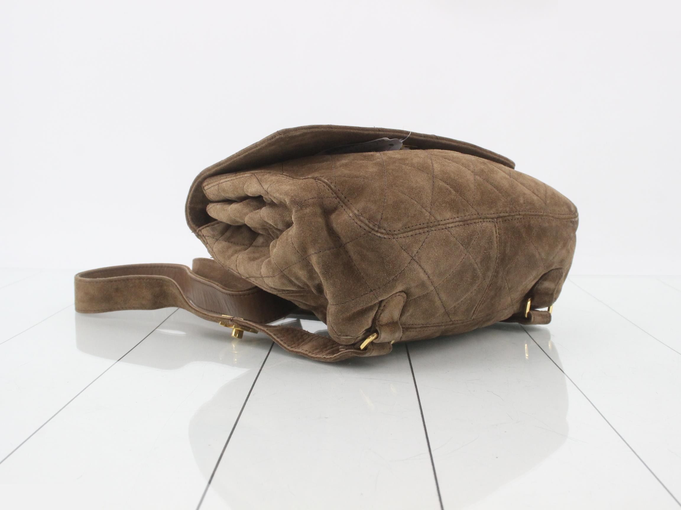 Matelassé Suede Backpack, Brown, Gold Hardware, 4495786 — view 5
