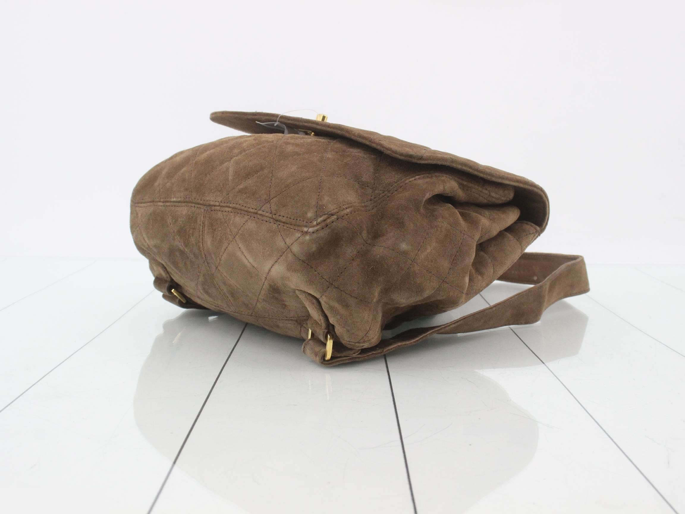 Matelassé Suede Backpack, Brown, Gold Hardware, 4495786 — view 6