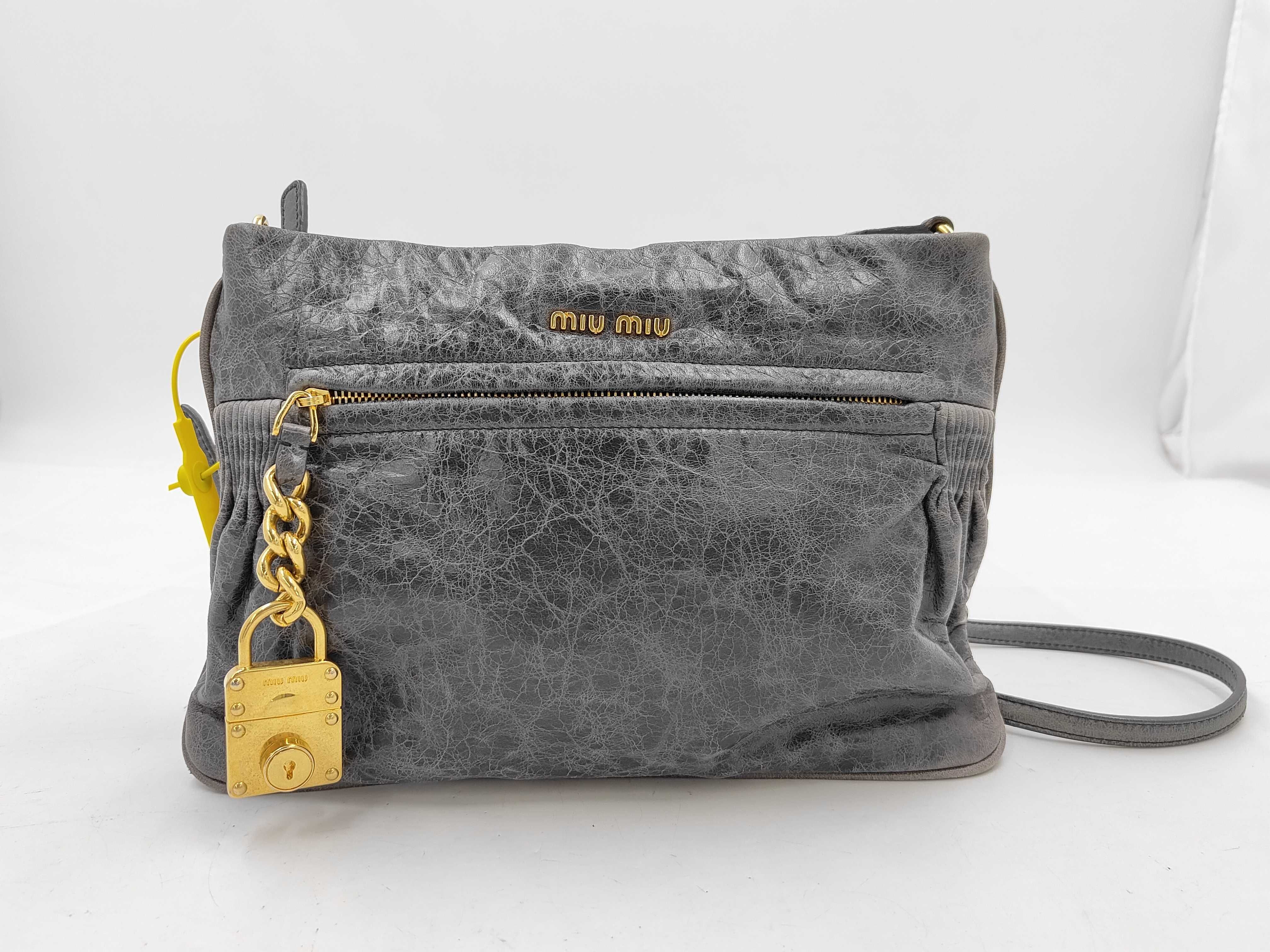 Vitello Luxe Dark Gray Shoulder Bag with Charm